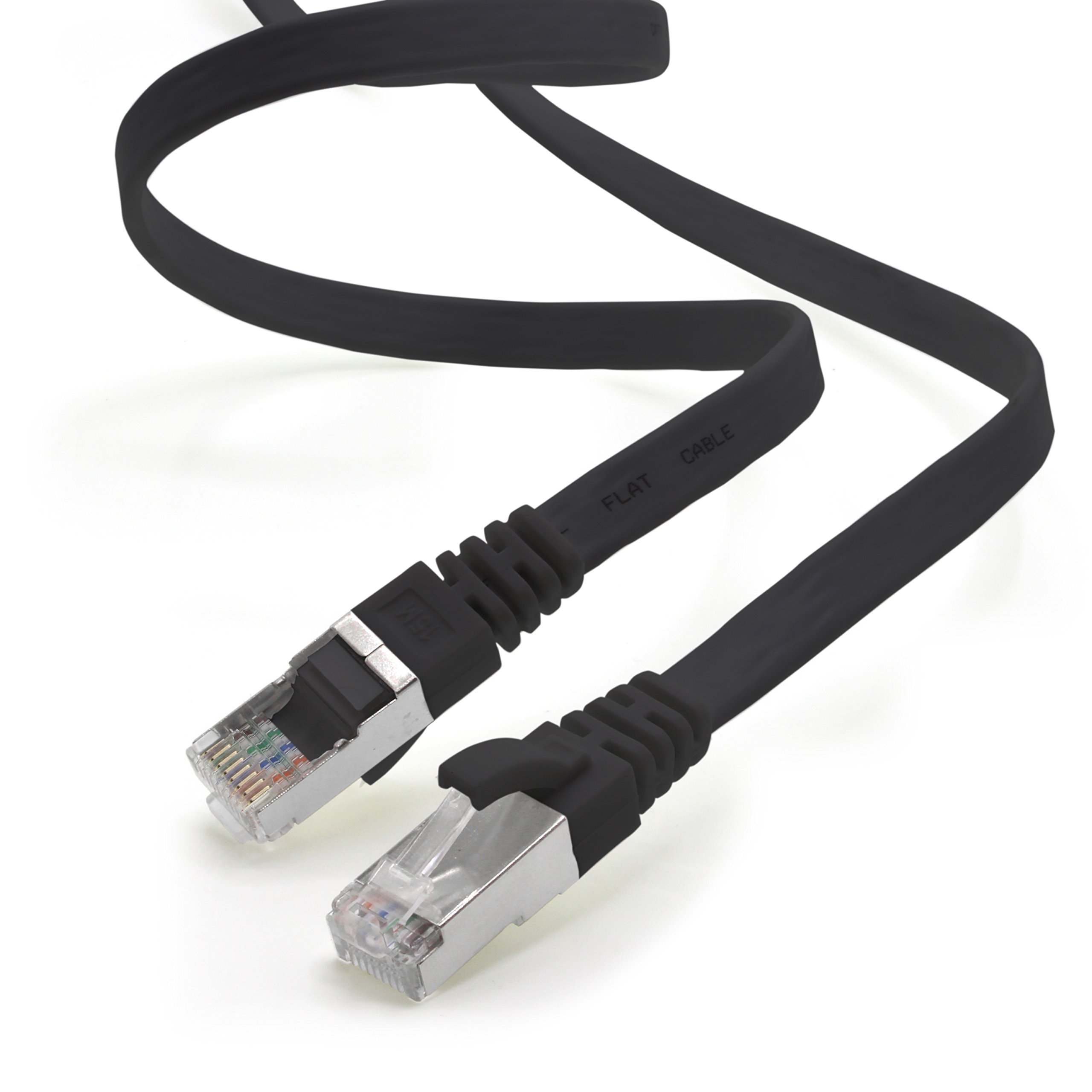 1aTTack.de 0.5m - schwarz - 1 Stück CAT.7 Gigabit Ethernet LAN Flachband Flachbandkabel (RJ45) Netzwerkkabel Rohkabel (10Gbit/s) Verlegekabel Flach Slim kompatibel zu Cat.5 - Cat.5e - Cat.6