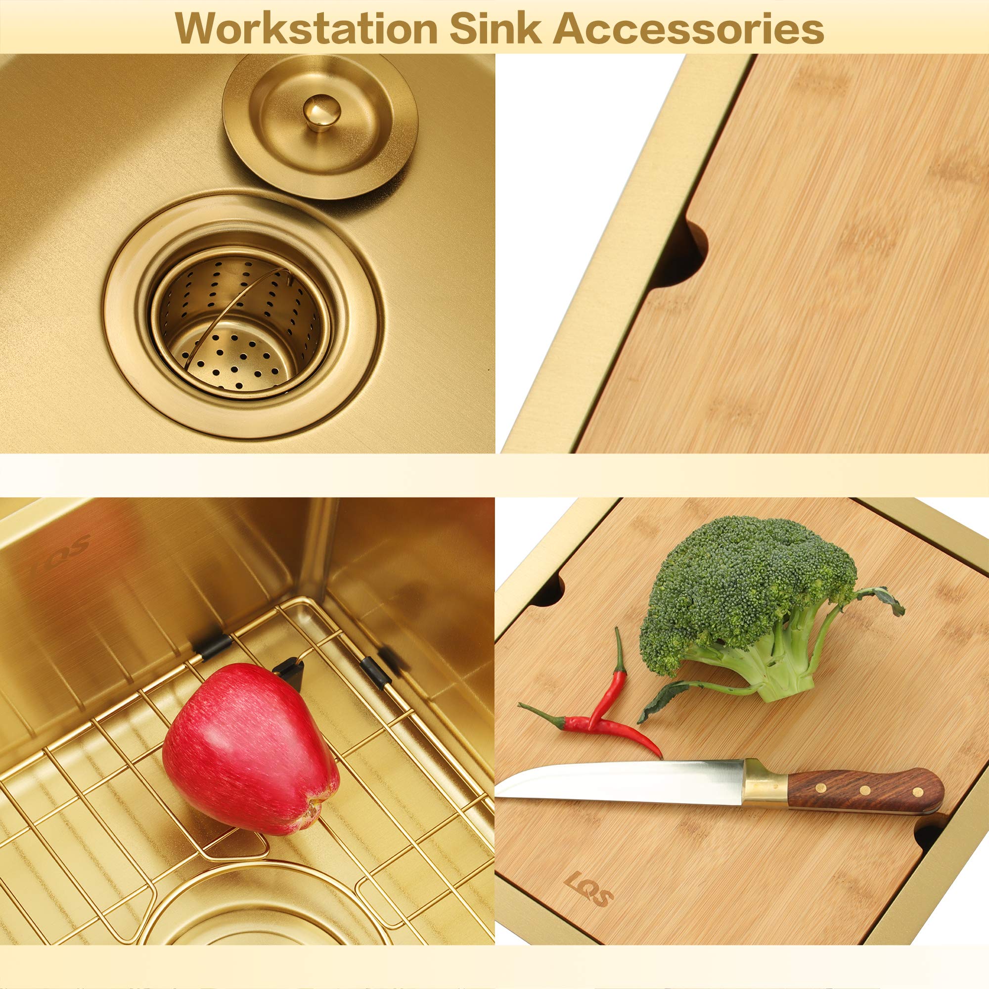 LQS Gold Undermount Bar Sink, RV Sink, Handmade Stainless Steel Bar