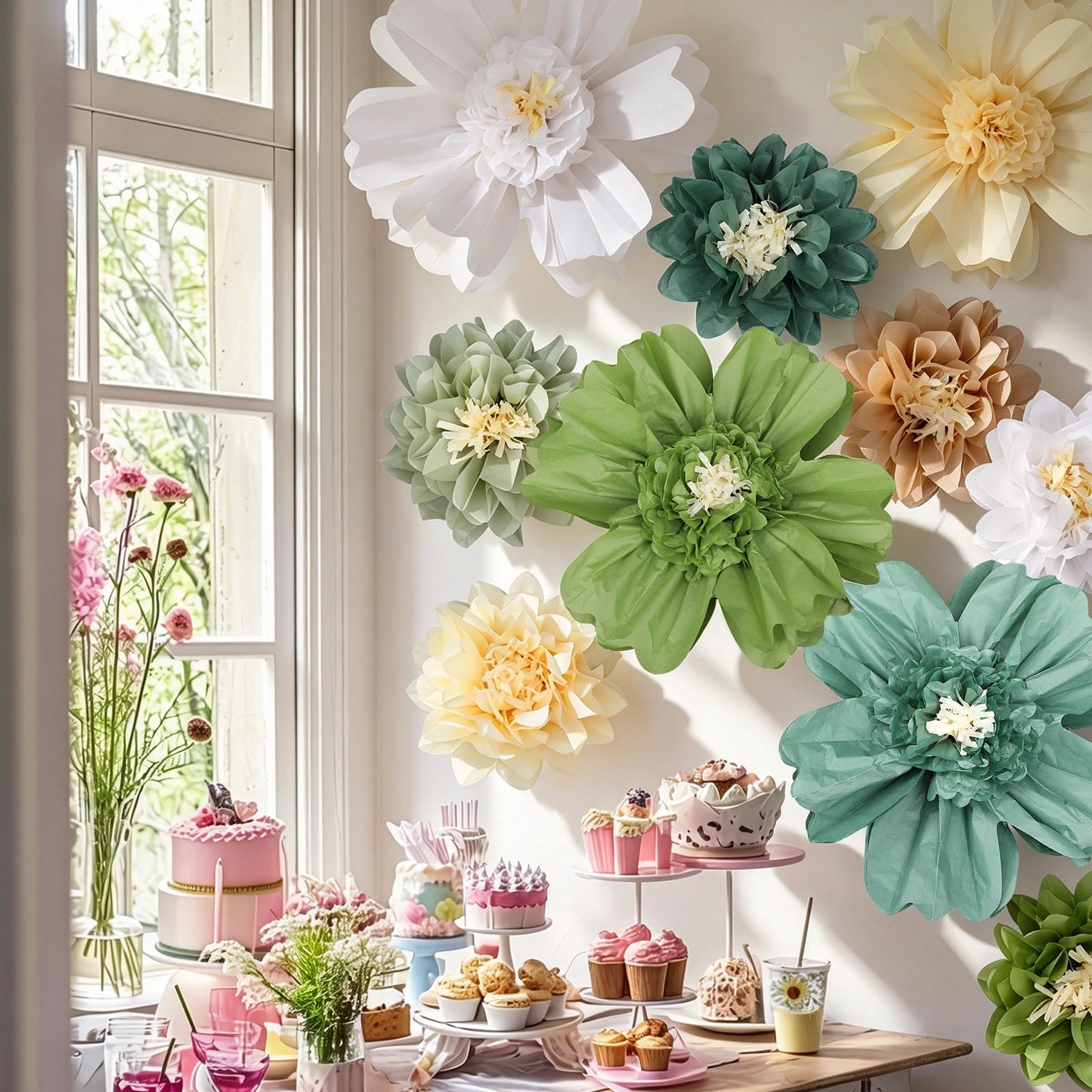 TaoBary Giant Tissue Paper Flowers, 20",10", Green Series, 12 Pcs