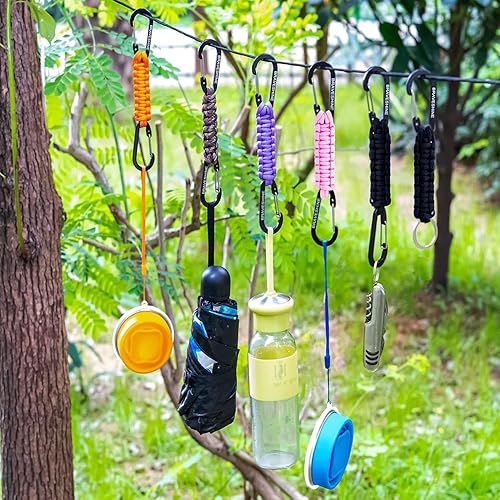 Miniatura 6 de BRAVESHINE Mosquetón de llavero con clip de paracord, gancho de anillo en D para lanyard, colgador para cochecito, llavero para botella de agua,
