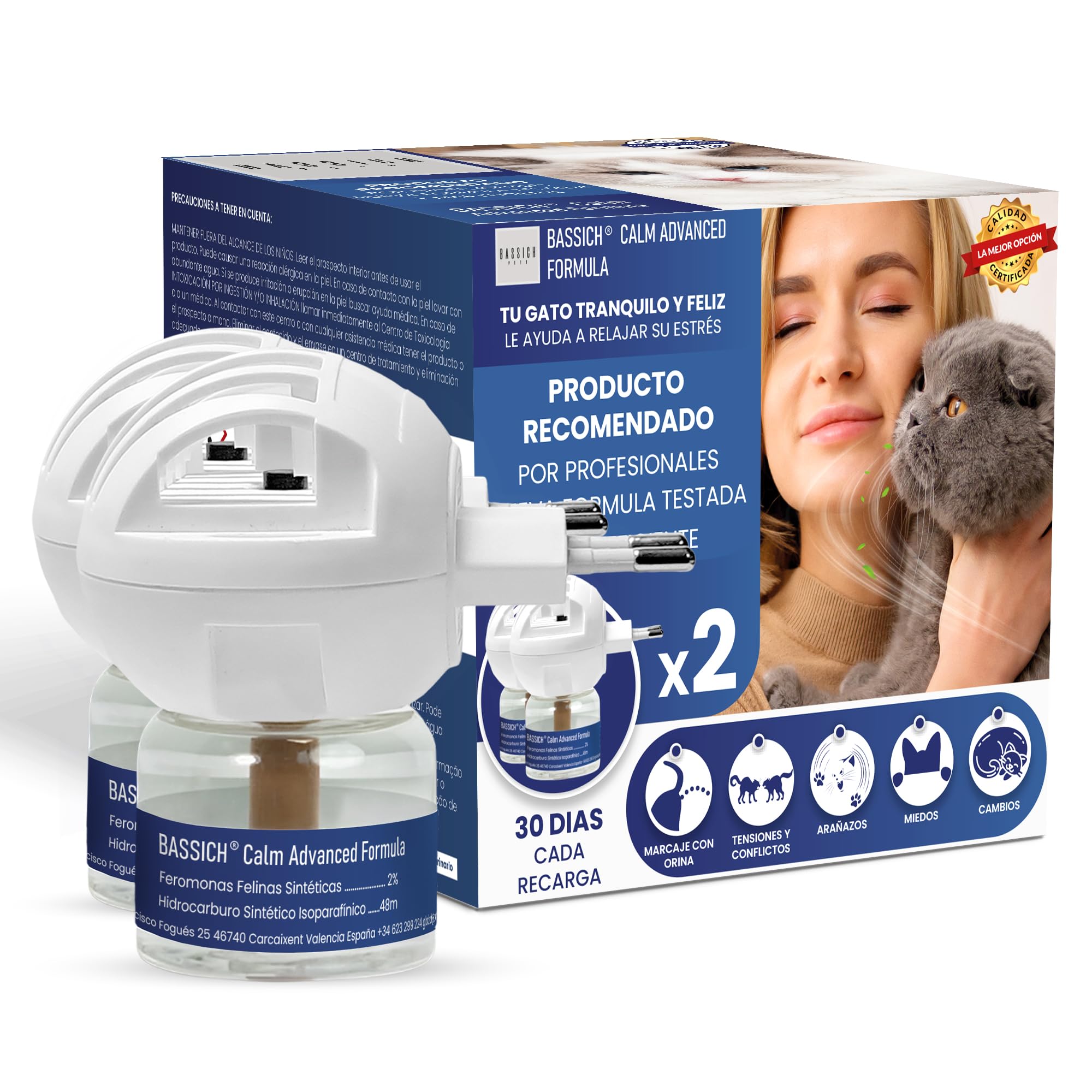 Calm Feromonas para Gatos con Difusor Enchufable – Calmante para Gatos Que Ayuda a Reducir Estrés, Ansiedad y Marcaje en el Hogar – Ambiente Relajado para Gatos Nerviosos