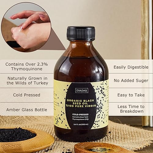 Miniatura 4 de EYADAS Aceite de semilla negra orgánico de 8.4 onzas líquidas  Nigella sativa turca prensada en frío con 3 veces más timoquinona  Extracto de comino