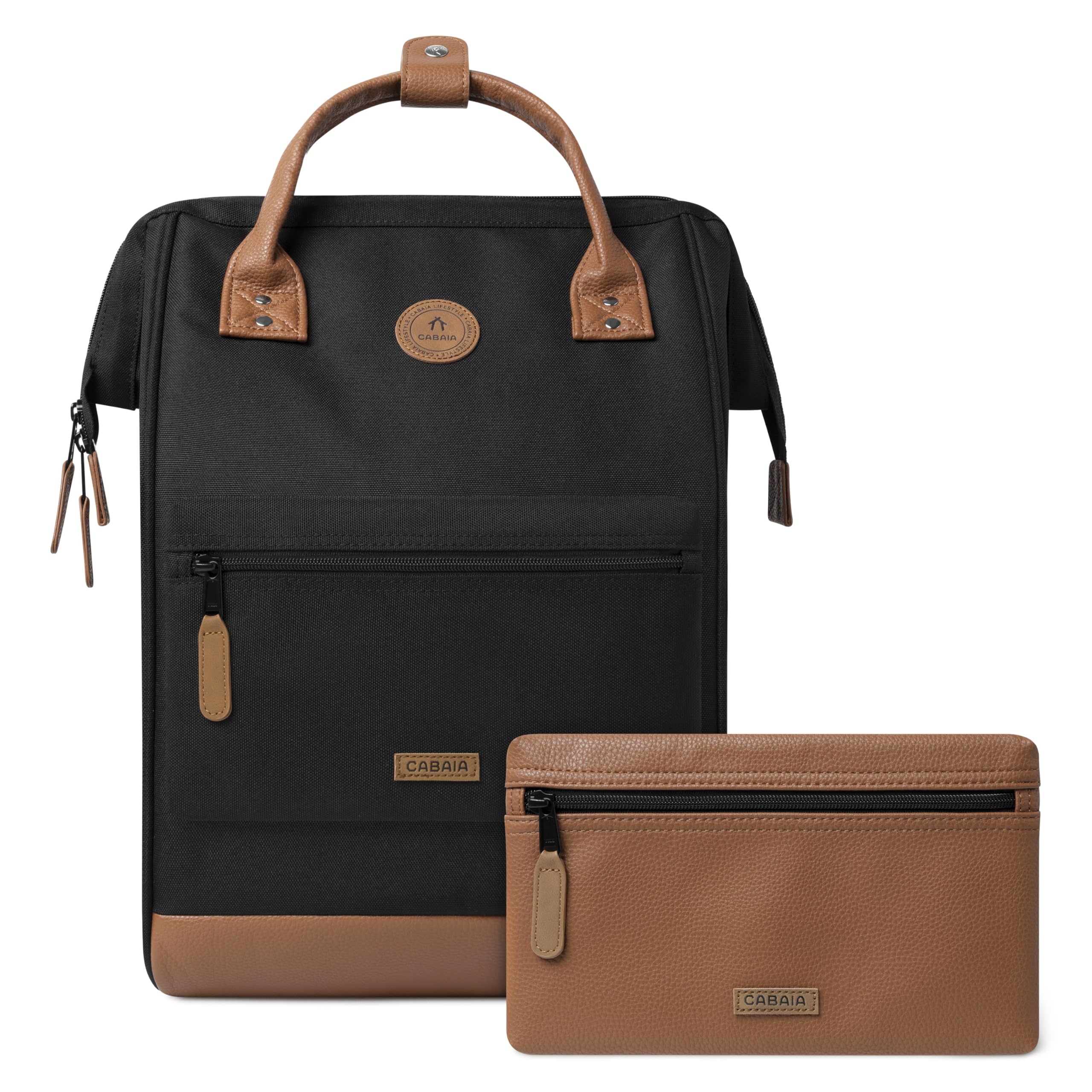 CABAIA - Sac à Dos Adventurer Cologne Medium 18L - Déperlant - Compartiment Ordinateur Portable 13" - 2 Poches - Certifié Vegan - Sac Voyage, Affaires, École pour Homme et Femme - Noir