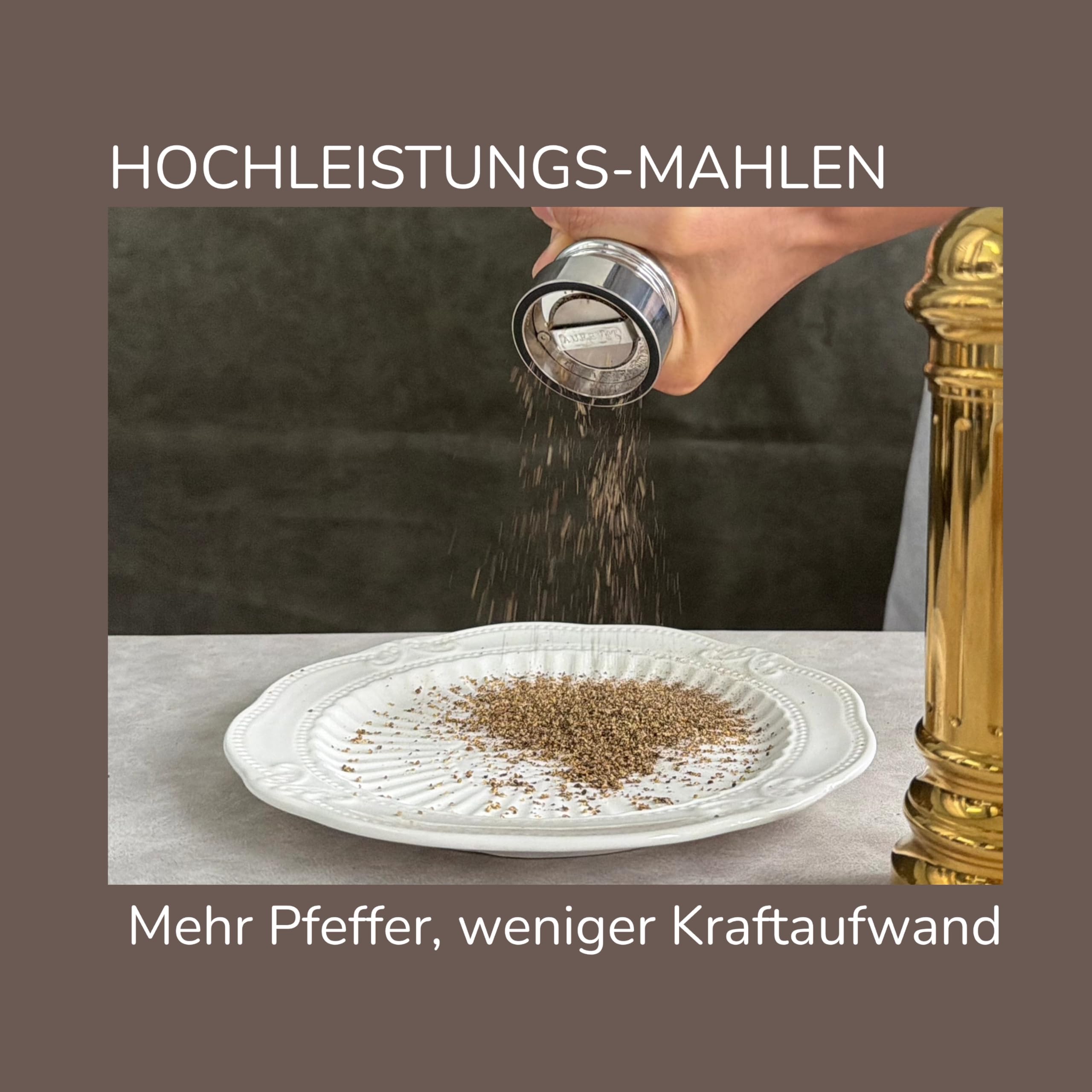 Metall-Pfeffermühle mit Edelstahl-Mahlwerk, Hochwertiger Pepper Grinder mit einstellbarem Mahlgrad, Vollmetallgehäuse, nachfüllbar (Silber)