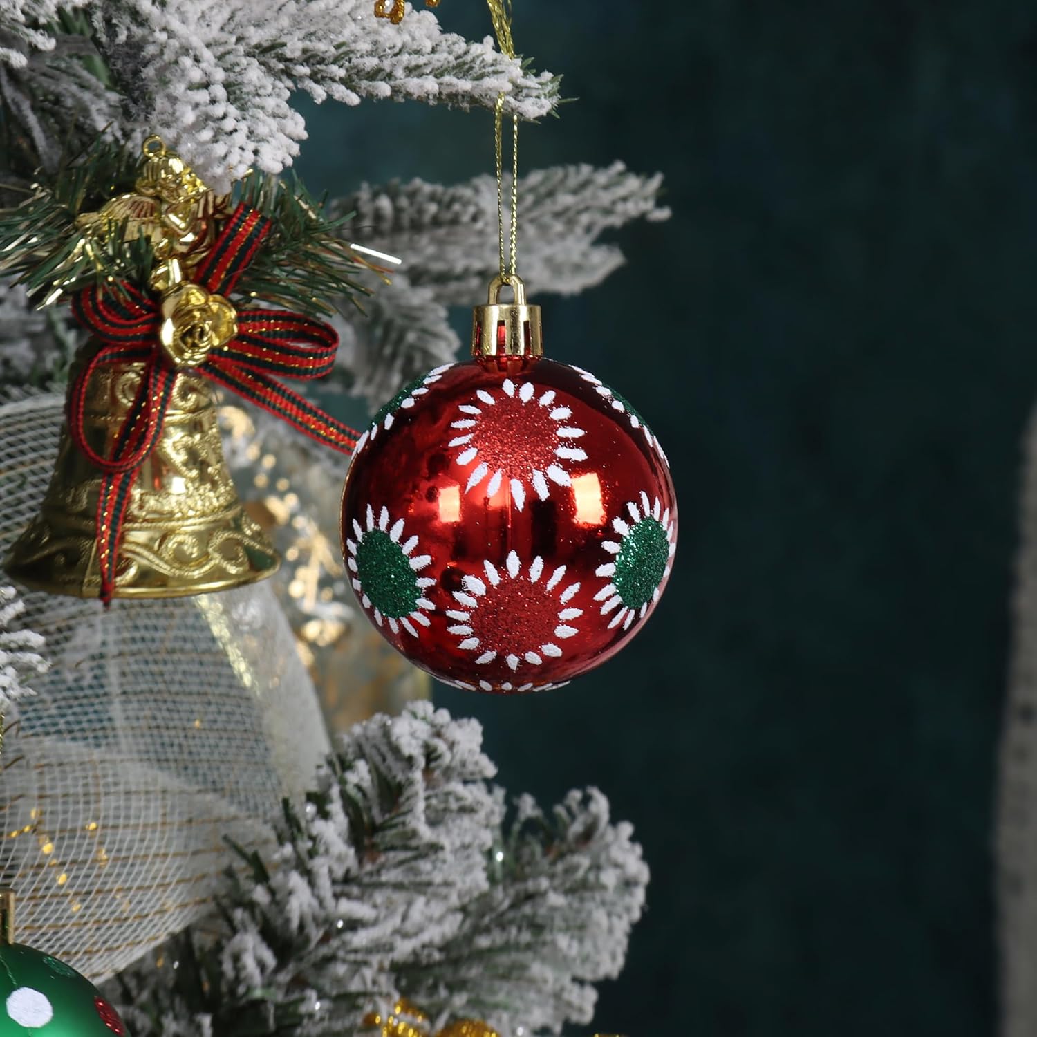 100PCS Red White and Green Christmas Ornaments,Elf Ornaments for Christmas Tree, Glitter and Shiny Assorted Shatterproof Hanging Balls Decor Baubles Set for Party/Home/Garland/Wreaths