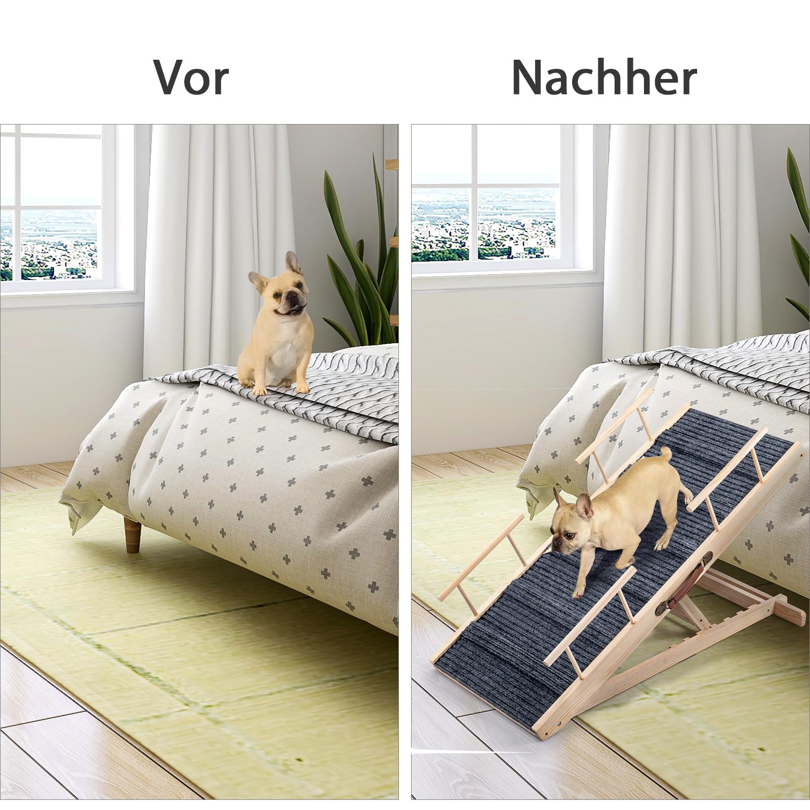 Trintion Hunderampe Klappbare Hunderampe aus Holz HöHenverstellbar 30-60cm rutschfeste Haustiertreppe Für Hunde Und Katzen Hunderampe Klappbar HöHenverstellbare Haustiertreppe rutschfeste Rampe