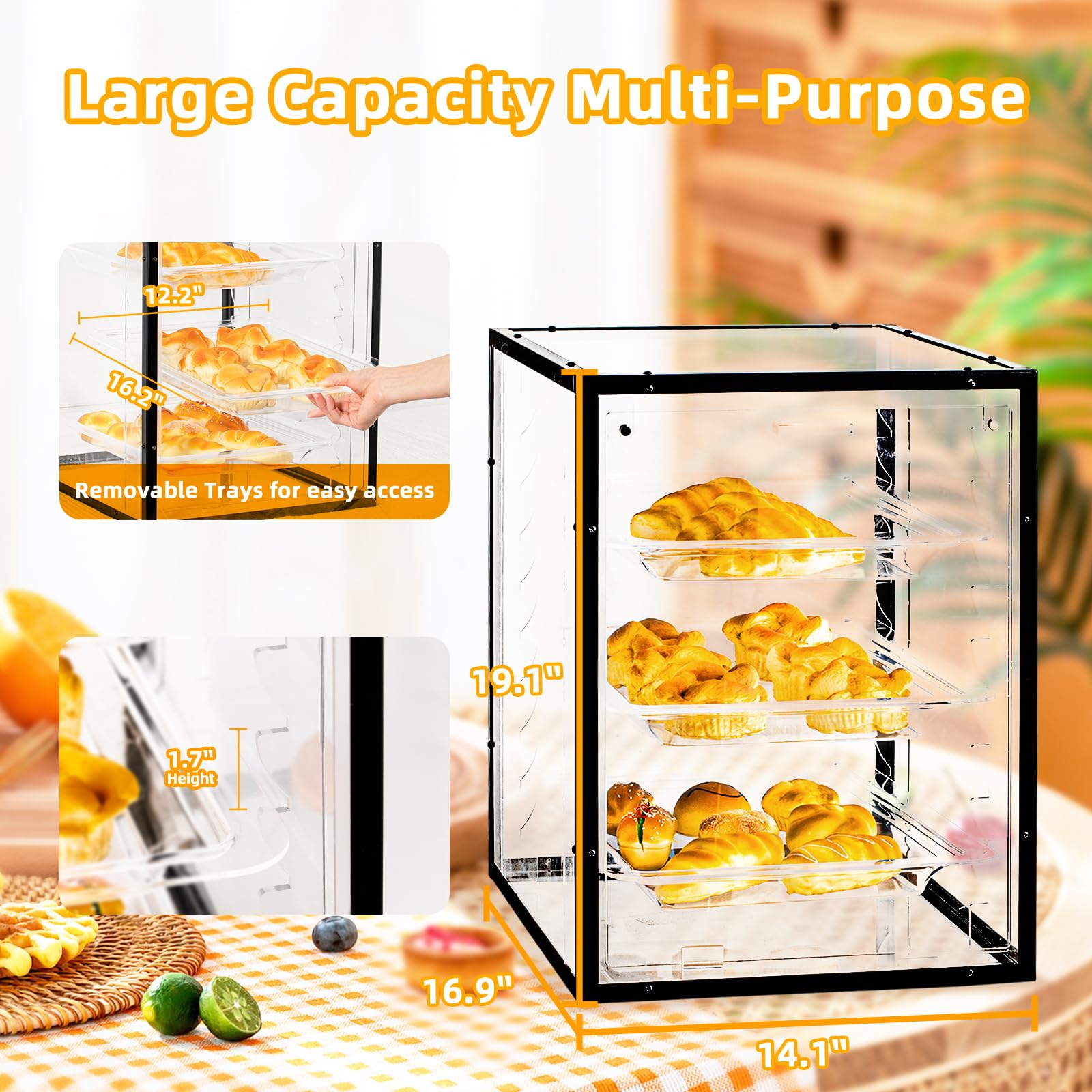 RULA Bakery Display Case, 3Tier Removable Shelves Pastry Display Case