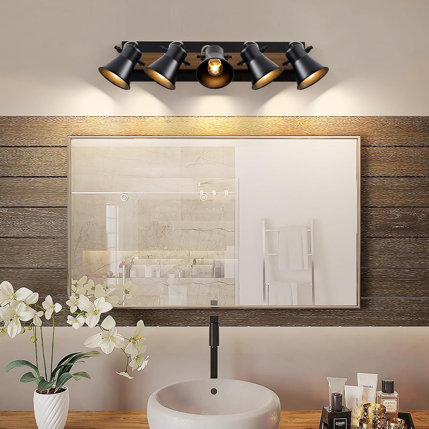 KEESFU 5-Light Track Lighting Kit,Black Semi Flush Mount Ceiling Light with 5 Rotatable Light Heads,Modern Farmhouse Lighting for Livingroom,Bedroom,Hallway,Art Wall,Bathroom,Kitchen.(5-Light)