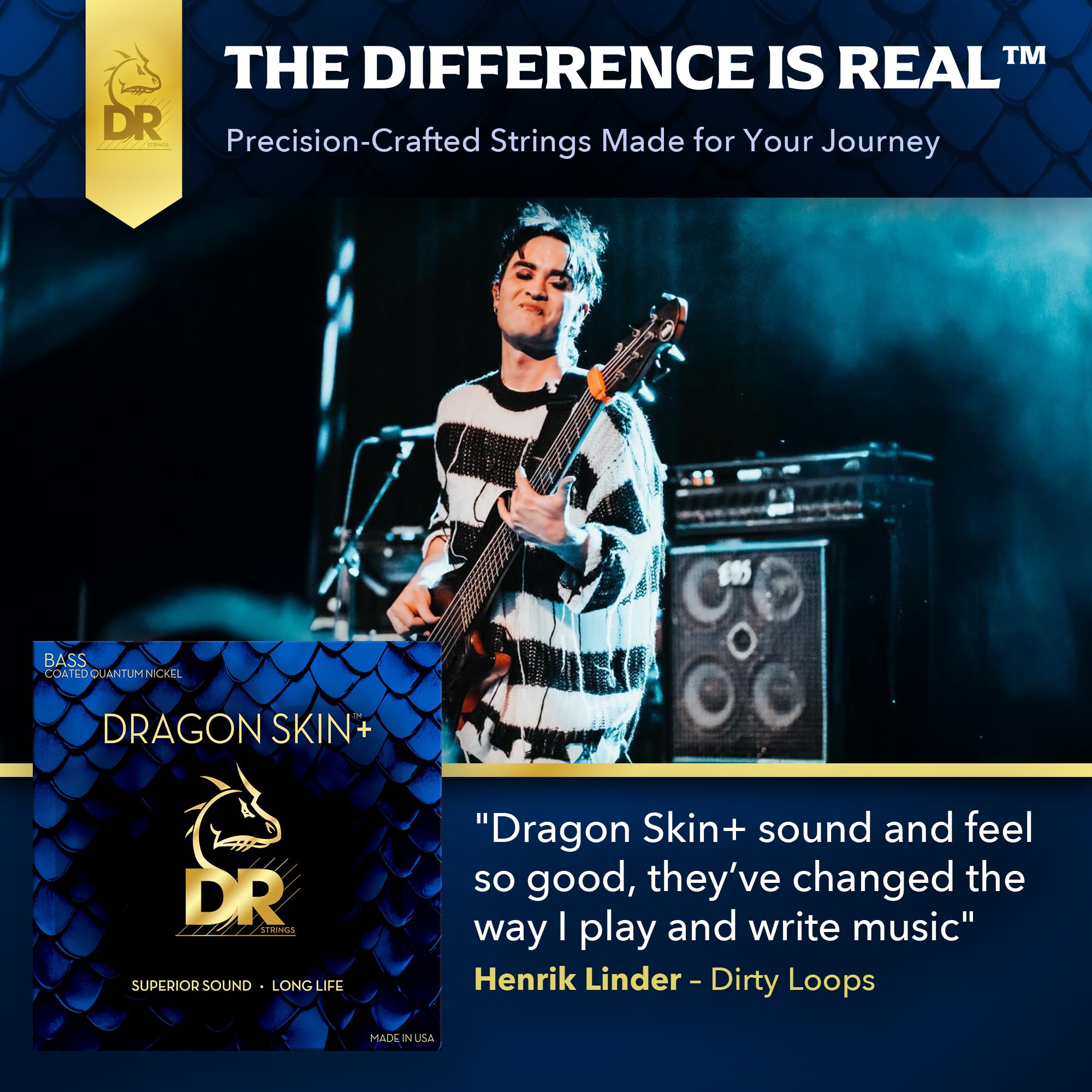 DR DBQM5-45 Dragon Skin+ Quantum Nickel Multiscale Bass Guitar Strings 45-125 - Zestaw strun do 5 strunowej gitary basowej
