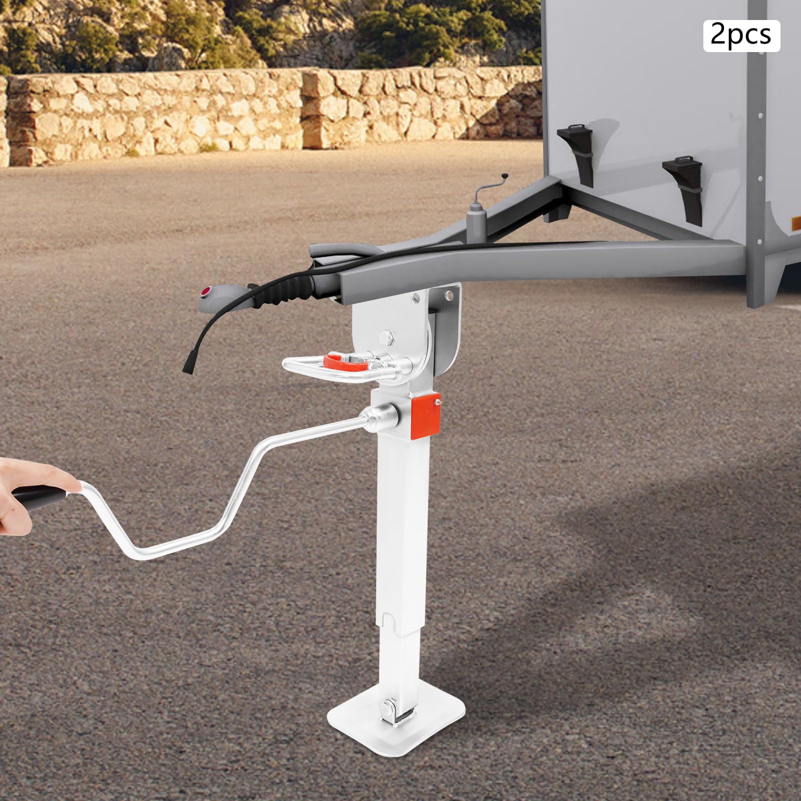 2er Set Kurbelstütze mit Handkurbel Auto Anhänger Stütze 42-56cm Einstellbare Höhe,2T Stützlast,Heavy Duty Unterstellbock Stützfuß für Anhänger, Wohnmobile (Weiß)
