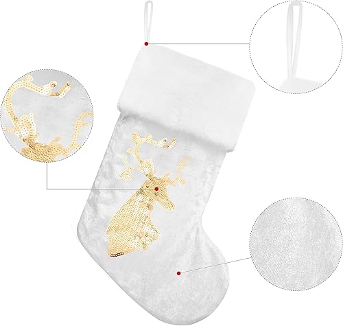 Miniatura 4 de GEX Paquete de 6 medias de Navidad para la familia de 20 pulgadas, lentejuelas doradas y plateadas, terciopelo rojo y verde con bordado de piel