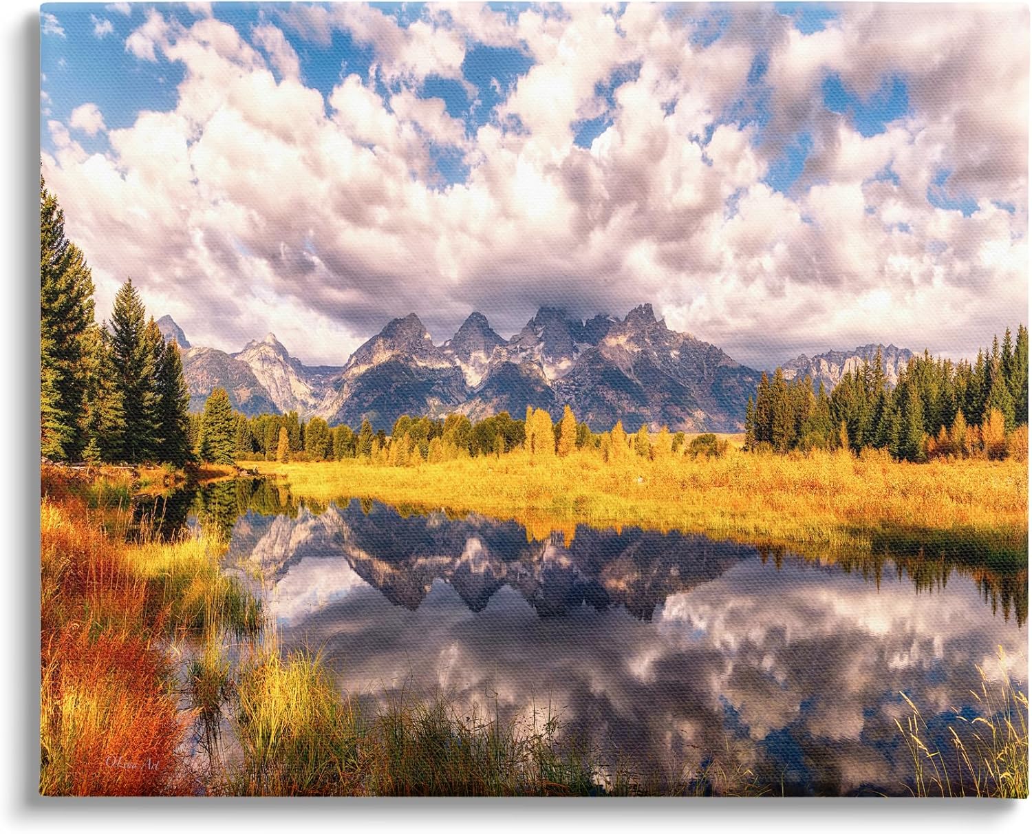 Stupell Industries Cloudy Mountain Pond Canvas Wall Art Design by Lena Owens