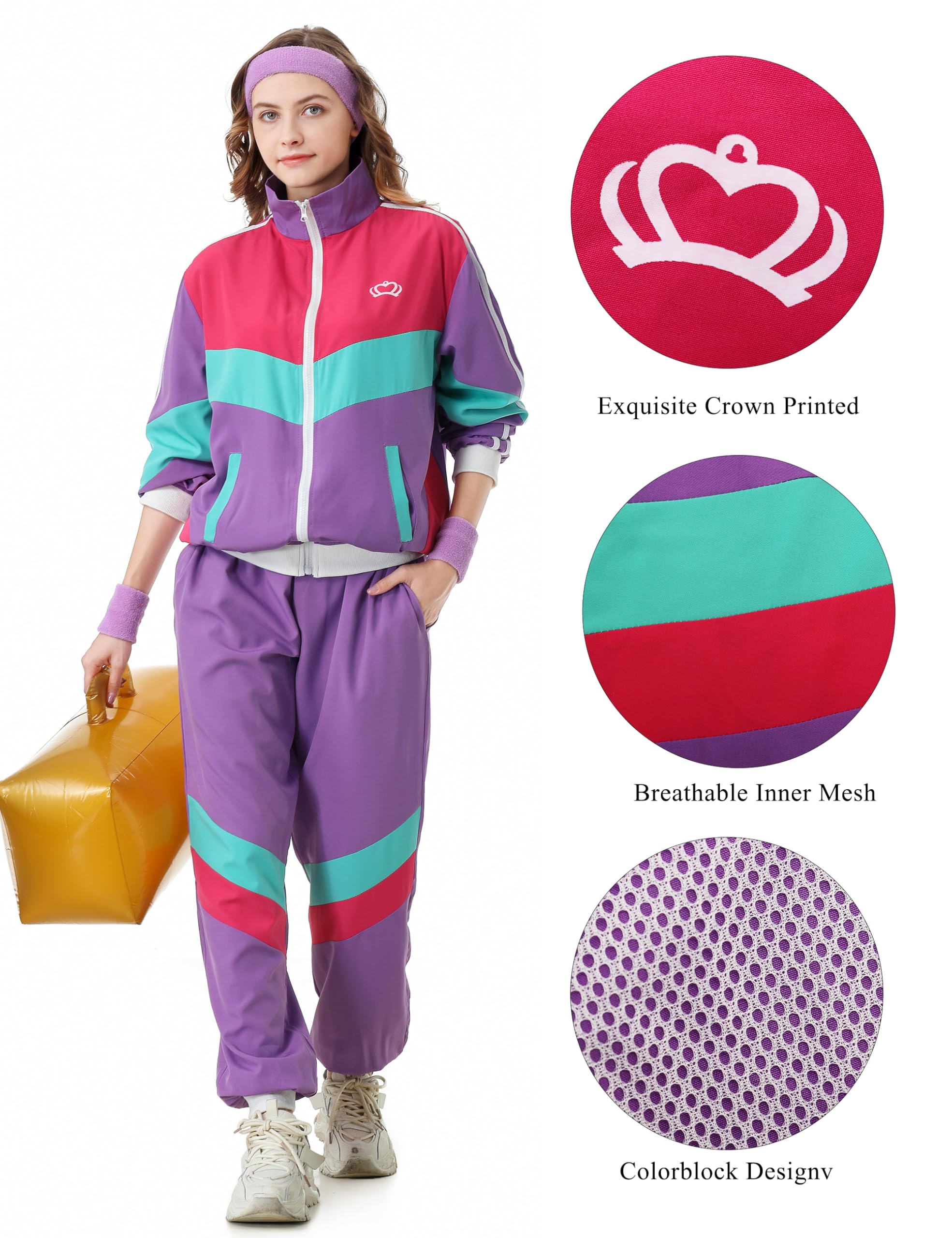 Chándal de los años 80 para hombre y mujer, conjunto de rompevientos retro de los años 80 y 90 para hombre, traje deportivo de los años 80 para parejas, traje de concha de los años 90