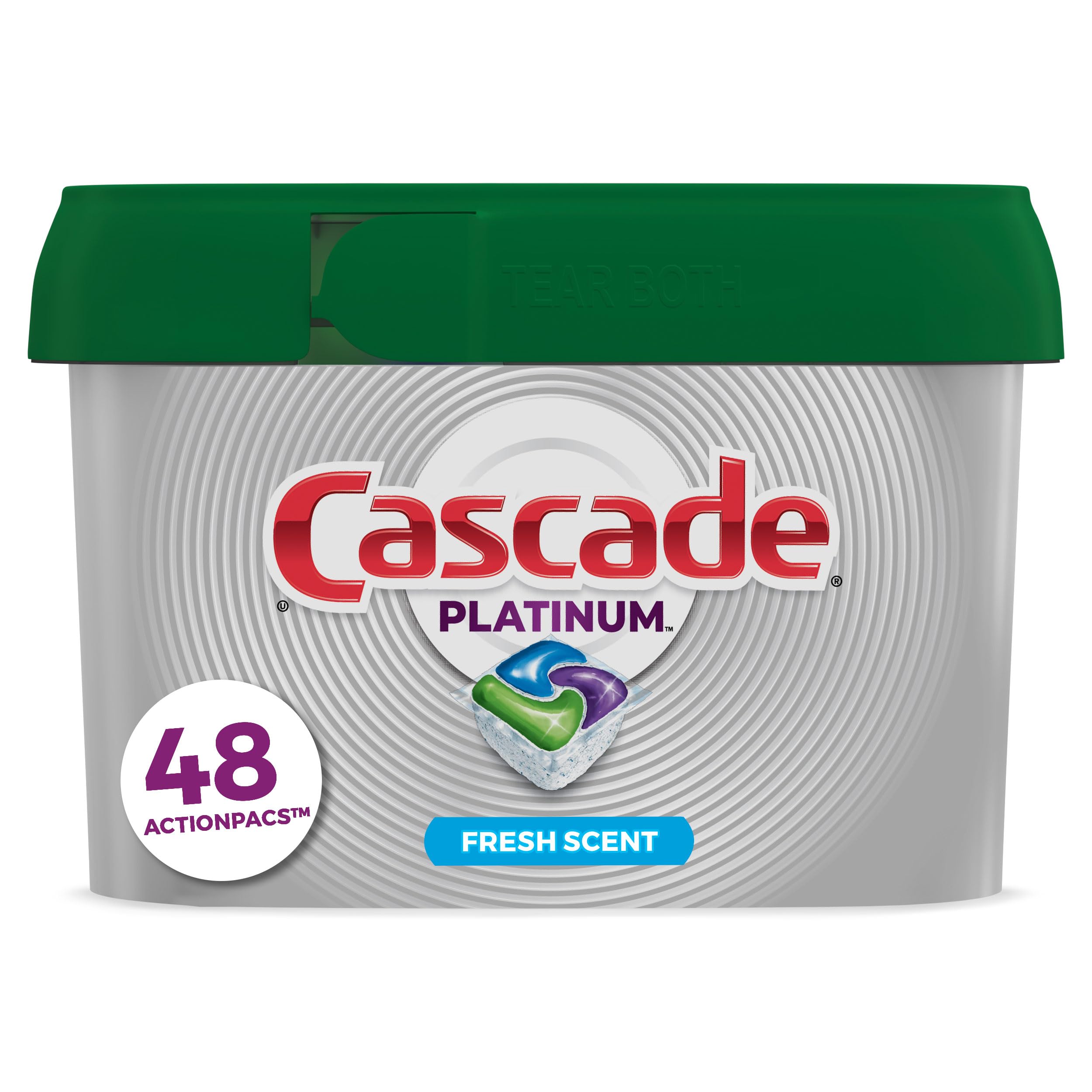 Cascade Platinum ActionPacs Dishwasher Detergent Pods, Fresh, 48 Count