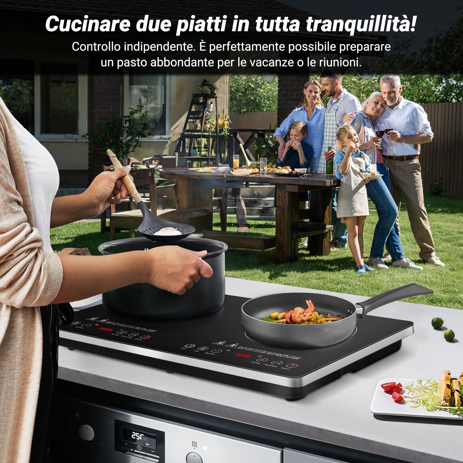 AMZCHEF Piastra Induzione 2 Fuochi Con IGBT Importato, 20 Livelli di Temperatura, 20 e 15 Livelli di Potenza, 3500W Piano Cottura Con Timer di 4 Ore, Blocco di Sicurezza