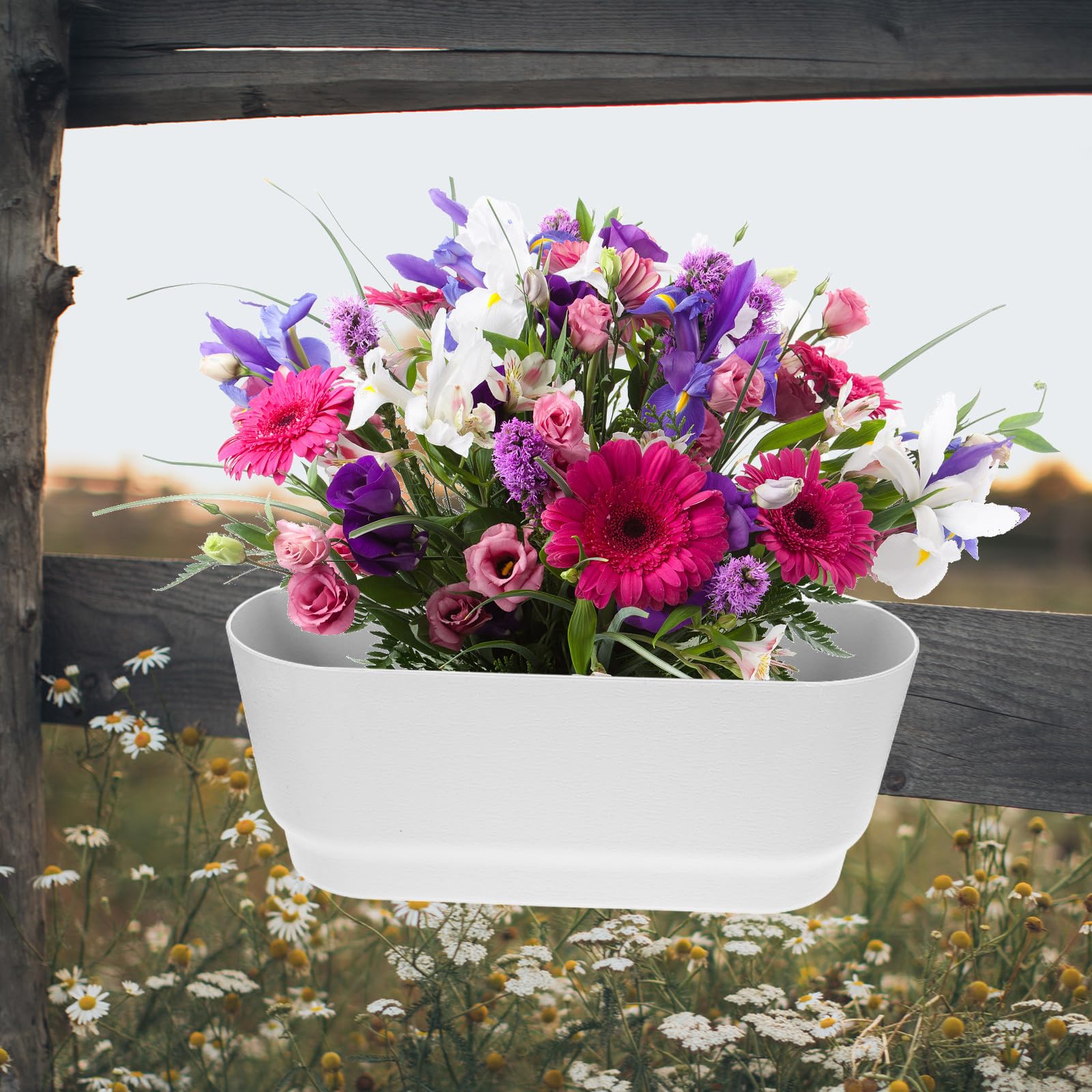 Pot de Fleurs Suspendu Blanc en Plastique pour Balcon Jardinière Pratique Pouvant être Accrochée la Rambarde, pour Plantes D'intérieur et Bureau