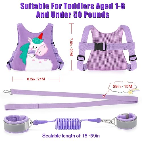 Miniatura 2 de Correa para niños pequeños, arnés de seguridad para caminar y muñeca antipérdida para niñasniños de viaje (morado)