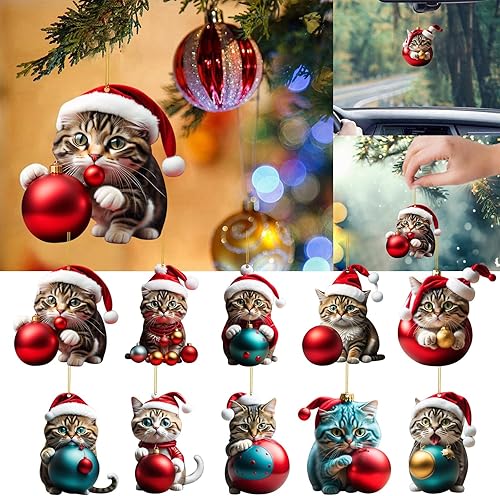 10 adornos de Navidad  Divertido adorno de árbol de Navidad de gato  Idea de regalo para amantes de los gatos, decoración de Navidad, decoración de