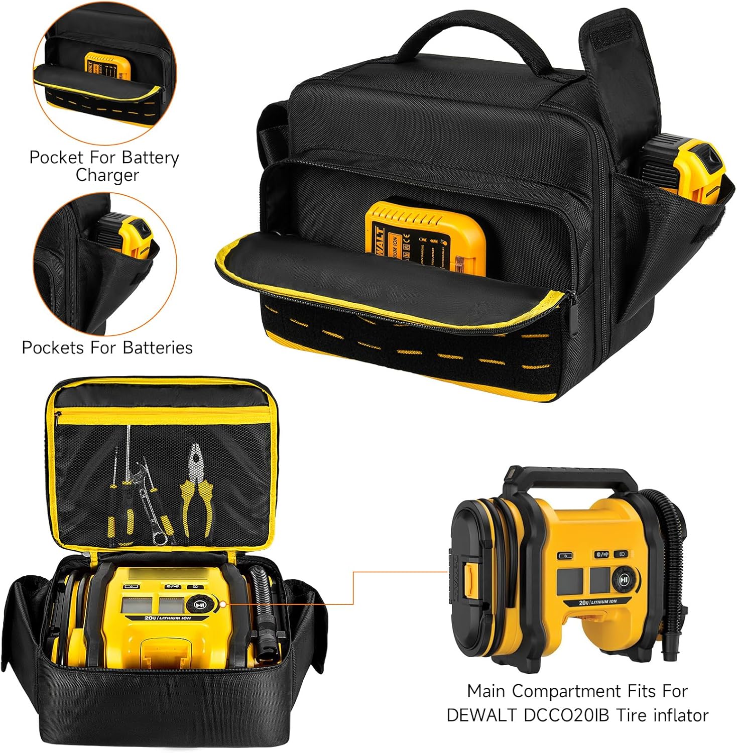 Air Compressor Bag Compatible with DEWALT 20V Max Tire Inflator (DCC020IB), Portable Inflator Case Compatible with DEWALT Cordless Tools and Battery Pack,Black (Bag Only) - Image 2