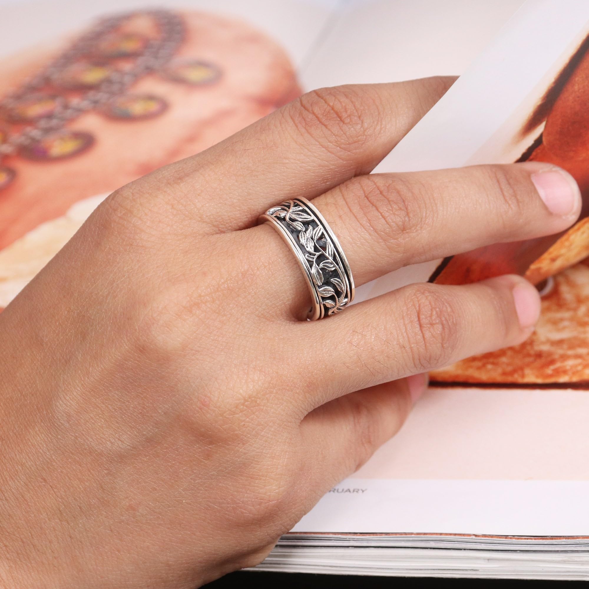 Anillo de plata de ley 925, anillo giratorio, anillo de ansiedad para mujeres, regalos de Navidad para mujeres, Plata de ley, Sin piedras preciosas