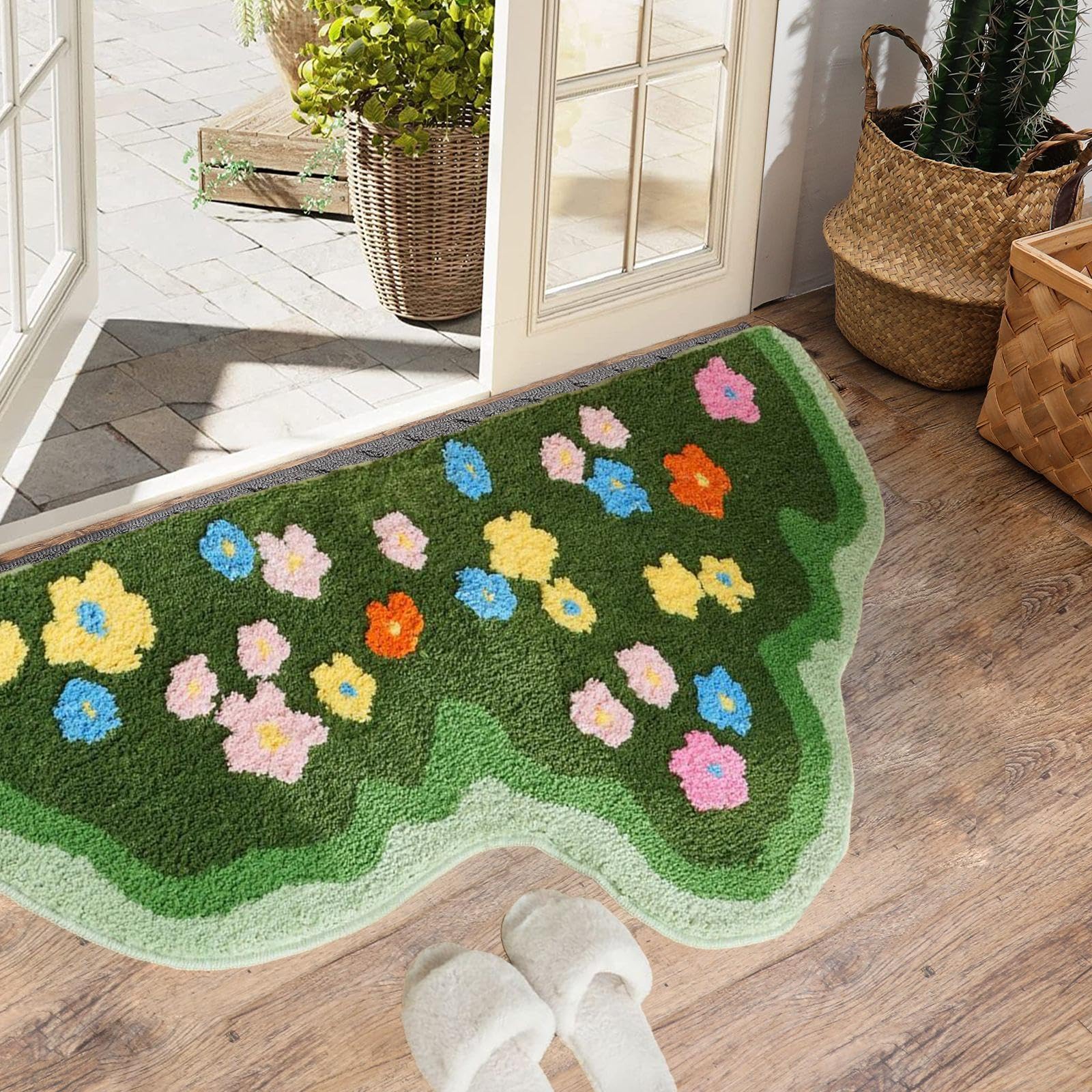 Amazon｜Fonowx 植物フラワーラグアート装飾ラグベッドサイド
