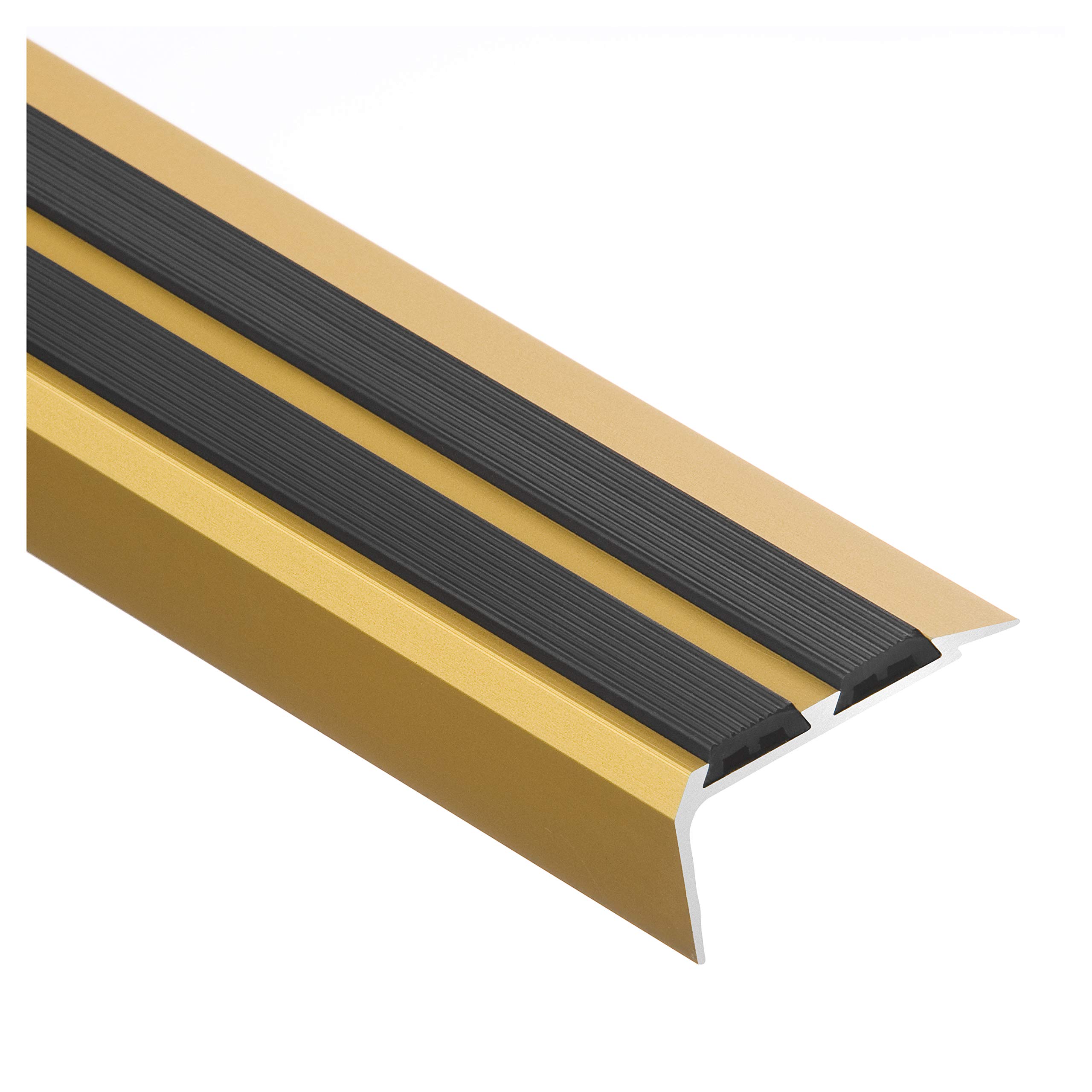 Cezar Aluminium Stair Nosing 35mm x 19mm - Gold - Anti-Slip Rubber Insert 1m Length