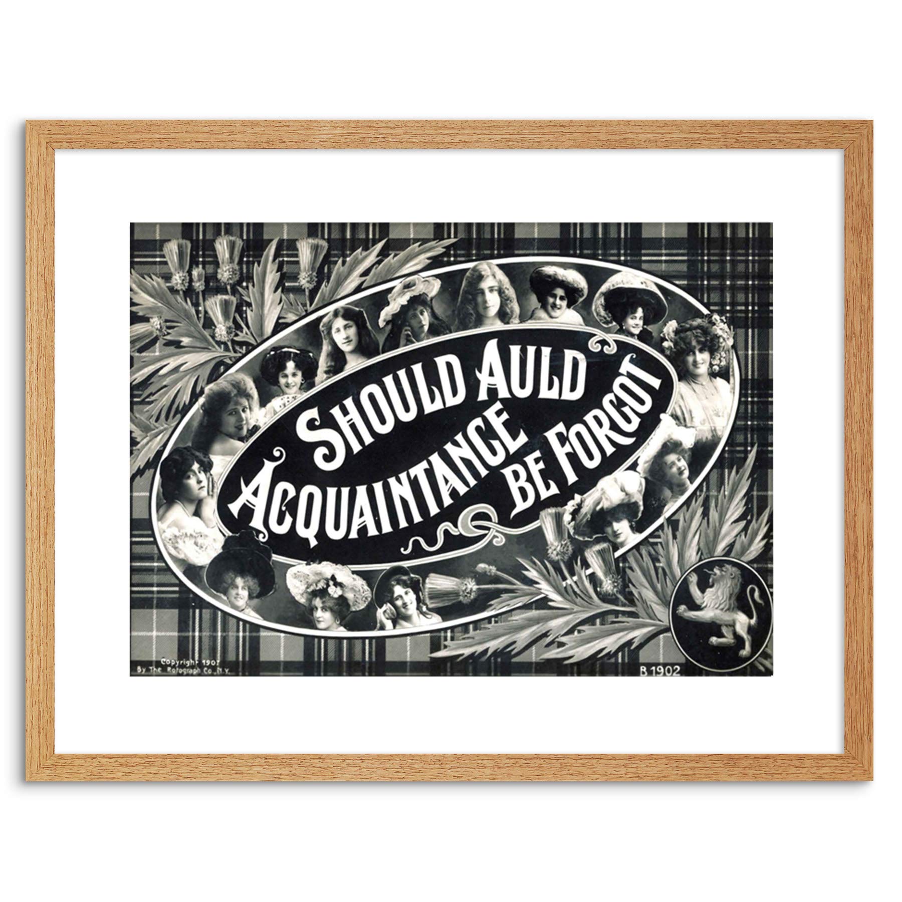 Wee Blue Coo 9x7 '' SCOTTISH HOGMANAY TARTAN THISTLE ACQUAINTANCE FRAMED ART PRINT F97X1056