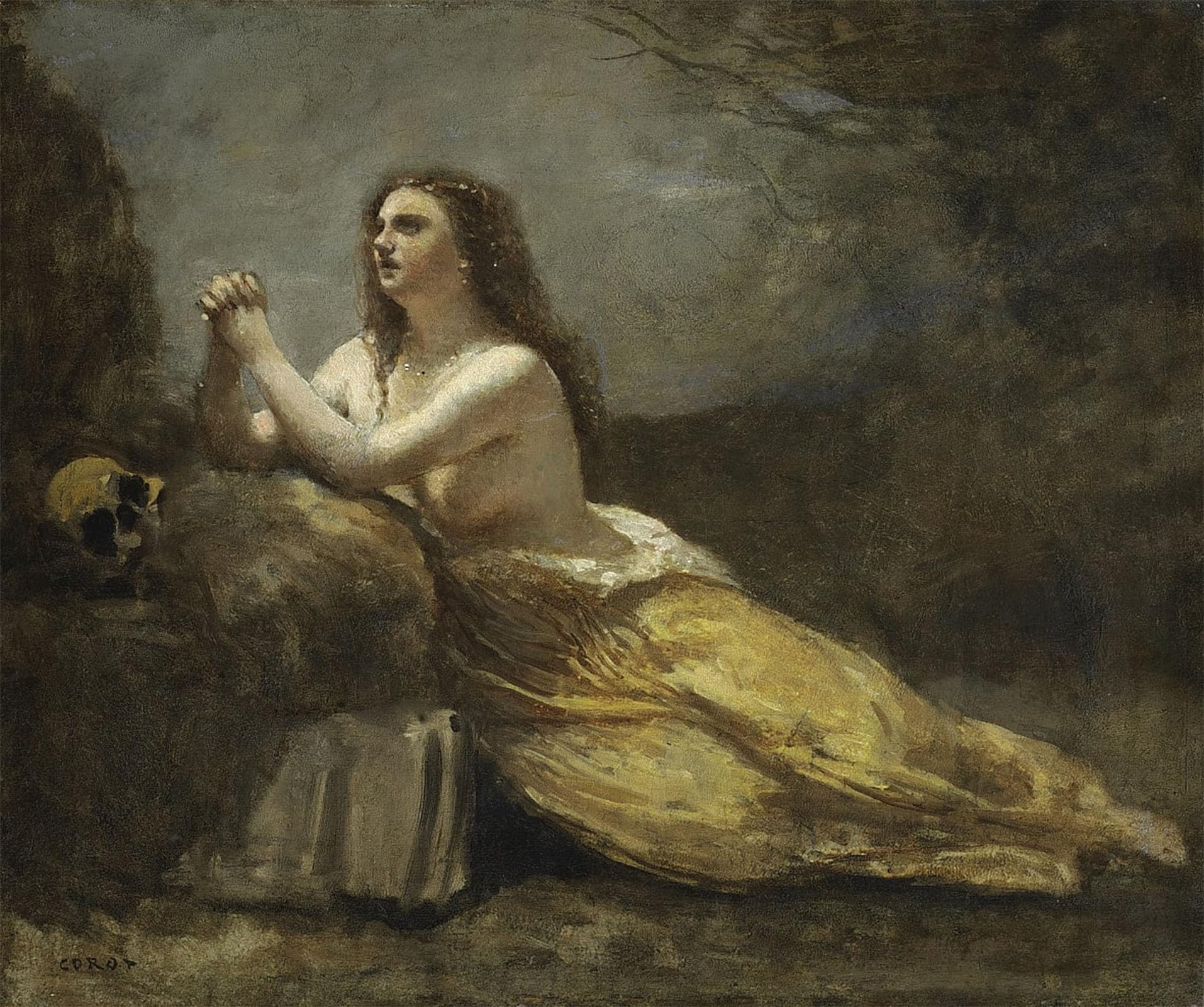 POSTERIIk Famous Modern Artwork Art Mural Madeleine in prayer by Jean Baptiste Camille Corot Oil Paintings Pictures for Home Decor 60x90cm