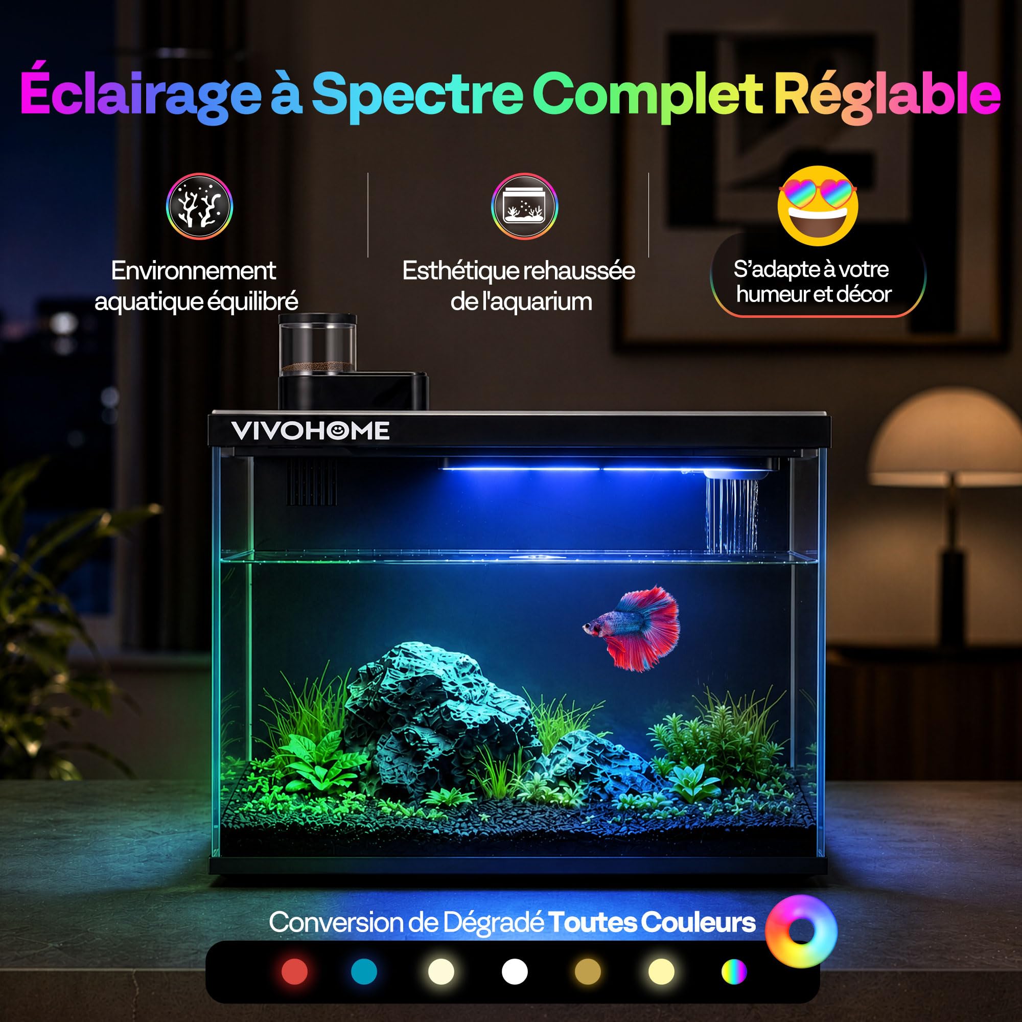 VIVOHOME 30L Aquarium Intelligent en Verre Contrôlé par App Kit Complet | Système de Filtration, Lumière LED, Pompe à Eau, Affichage Température, Auto-Nettoyant. Idéal pour Betta, Poisson, Crevettes