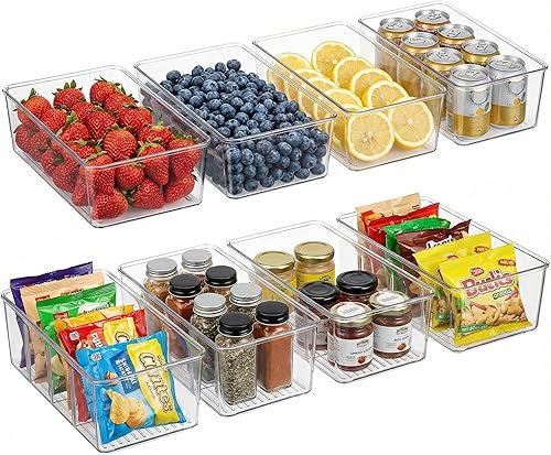 Juego de 8 contenedores de almacenamiento de plástico transparente, 2 tipos de organizadores de despensa para refrigerador, refrigerador,