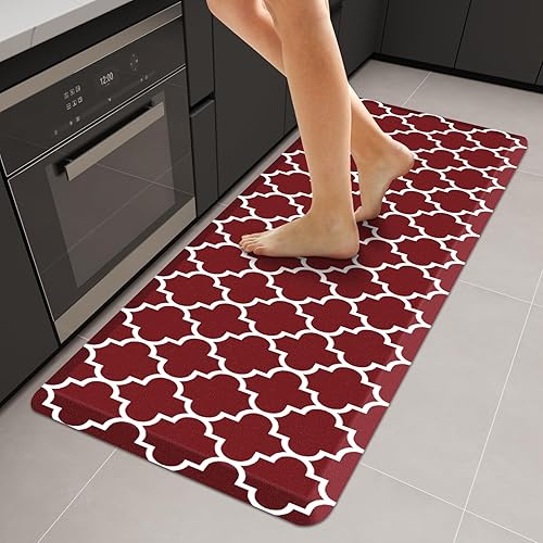 Miniatura 67 de WISELIFE Alfombra de Cocina Acolchada Antifatiga, 17.3" x 60", Alfombras de Cocina Antideslizantes Impermeables de PVC Resistente, Alfombra Rojo