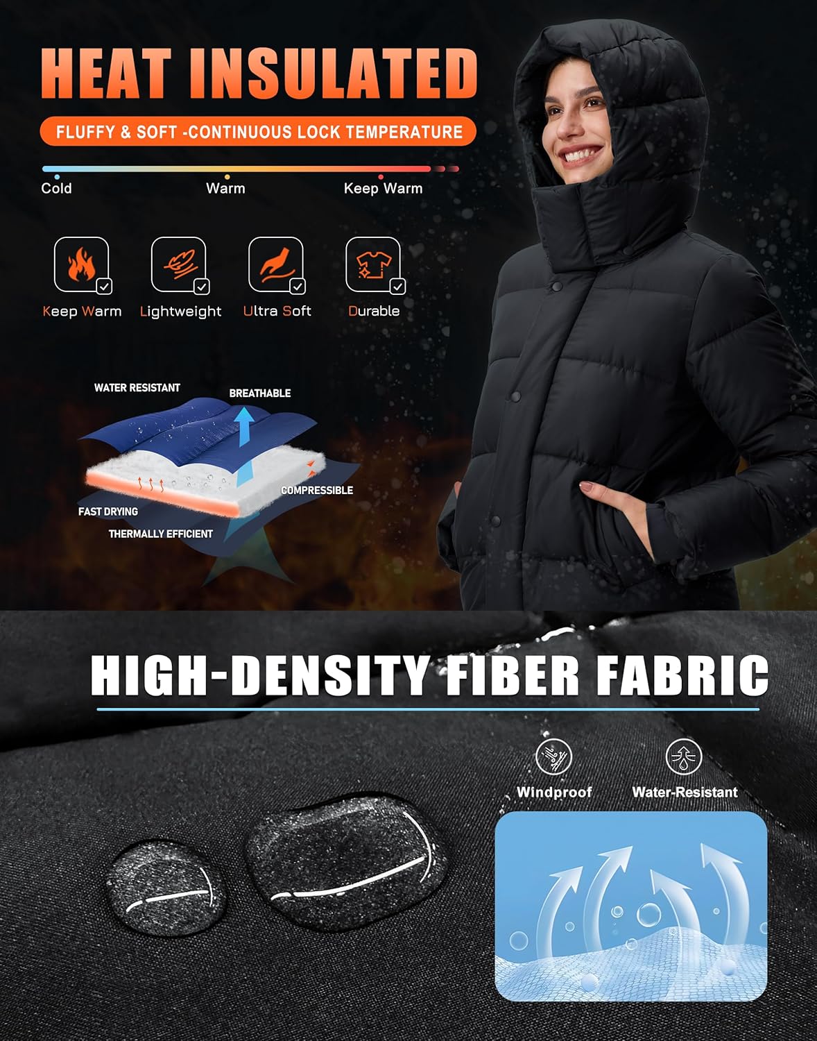 Pioneer Camp Women's Quilted Puffer Jacket, Warm Winter Coat Insulated Full Zip Hooded Jacket Pockets Outerwear Casual - Image 5