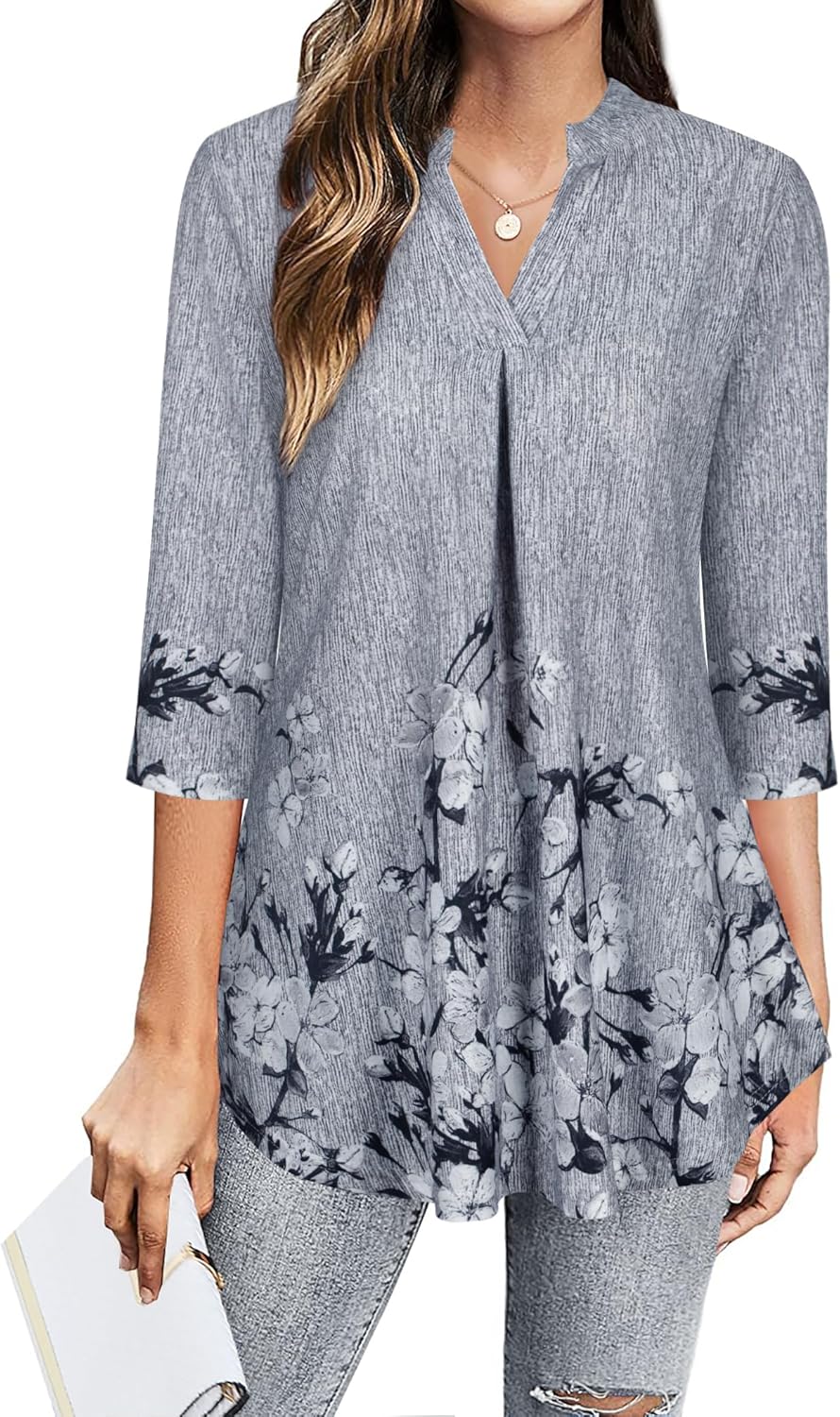 BEPEI Womens Tops Dressy Casual 3/4 Sleeve Blouses V Neck Business Work Shirts