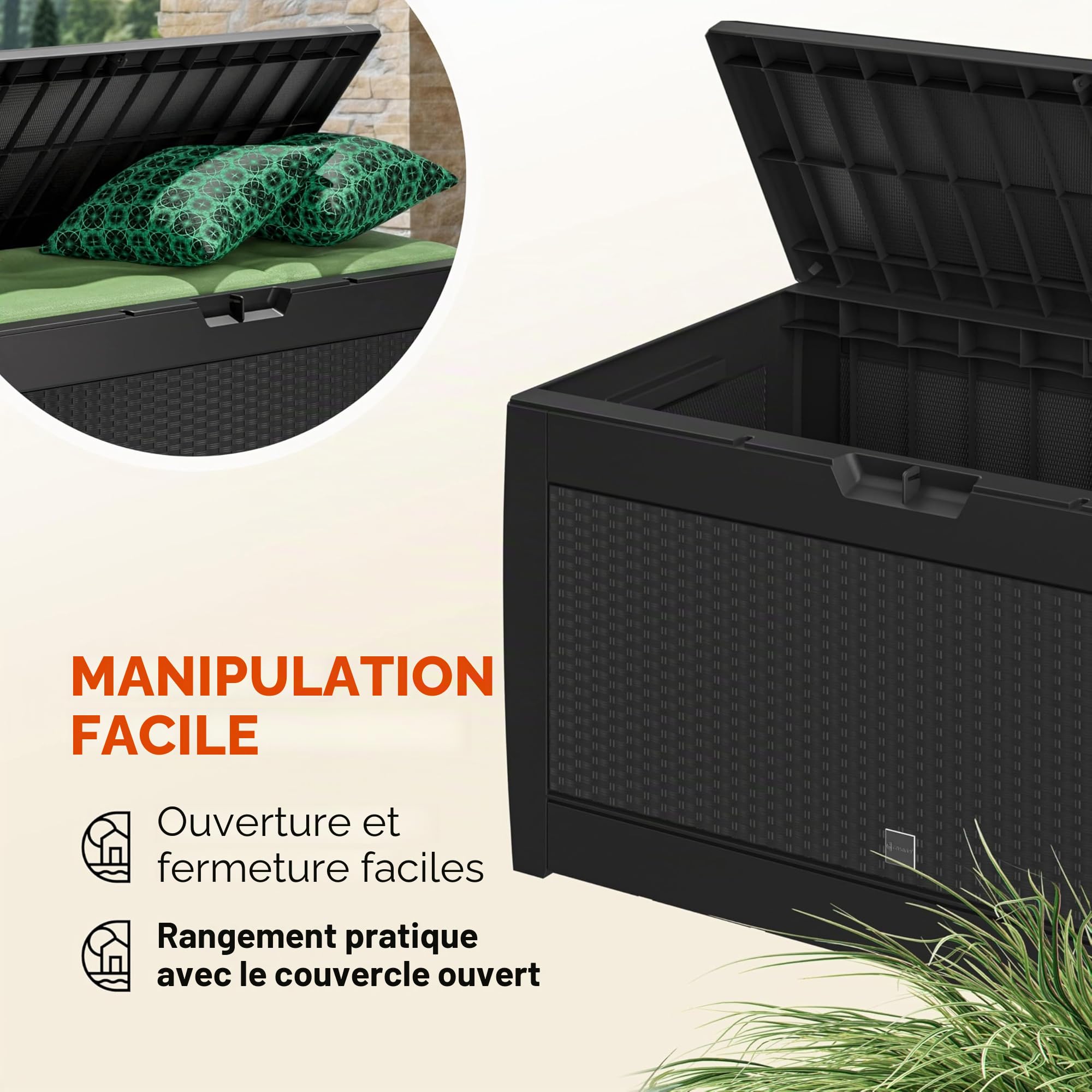 Casaria Caisse de rangement Exterieur Polyrotin Anthracite 310 litres Coffre de Jardin avec roulettes