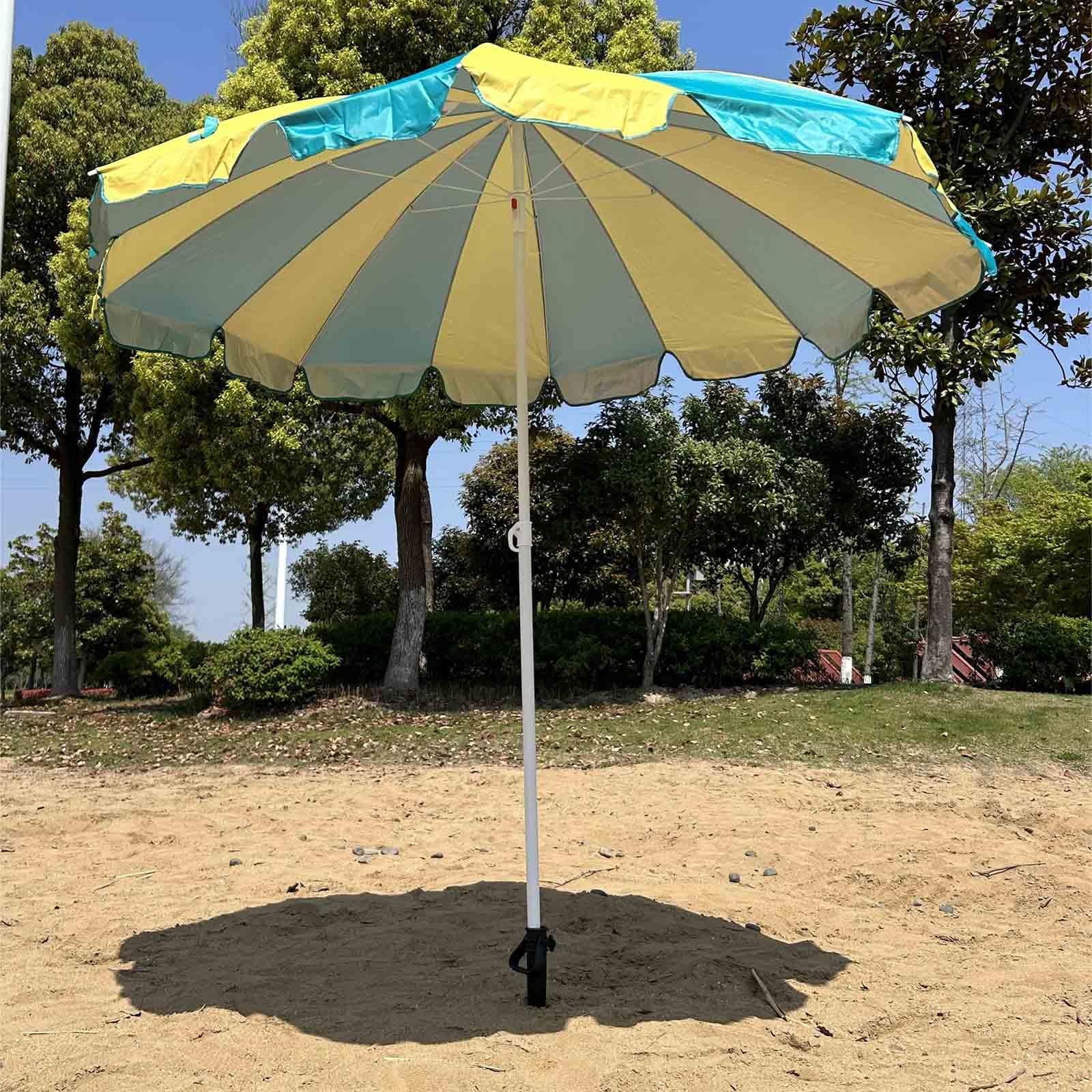 Sombrilla de playa festoneada de 200 cm, pequeña sombrilla de jardín exterior con 16 varillas, protección UV UPF50+, sombrilla redonda para piscina, terraza, patio