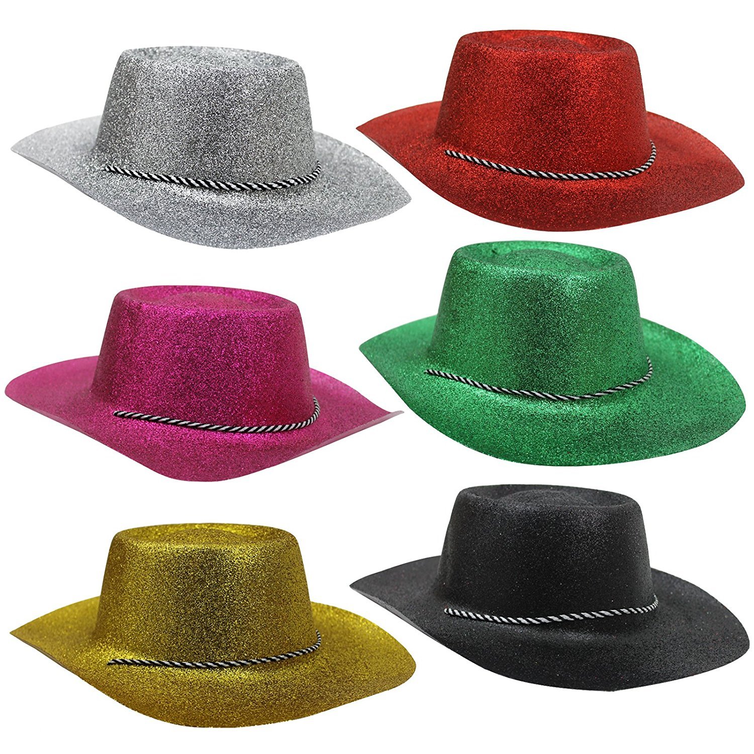 I LOVE FANCY DRESS Accesorio de disfraz de sombrero de vaquera con purpurina plateada grande - Sombreros de vaquero de despedida de soltera