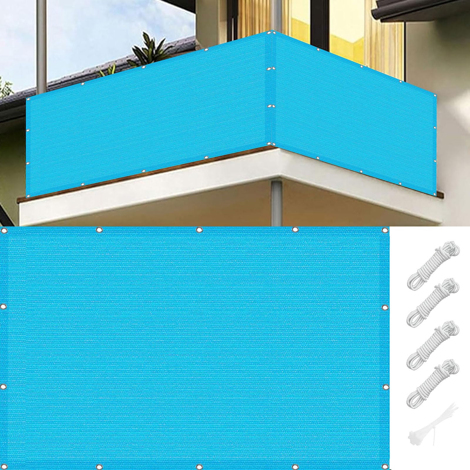 GJZQDKX Balkon Sonnen90x480cm HDPE, Breathable Waterproof Side Roller Shade, with Grommets, Cable Ties & Cord for Balcony, Terrace, Garden - Sky Blue