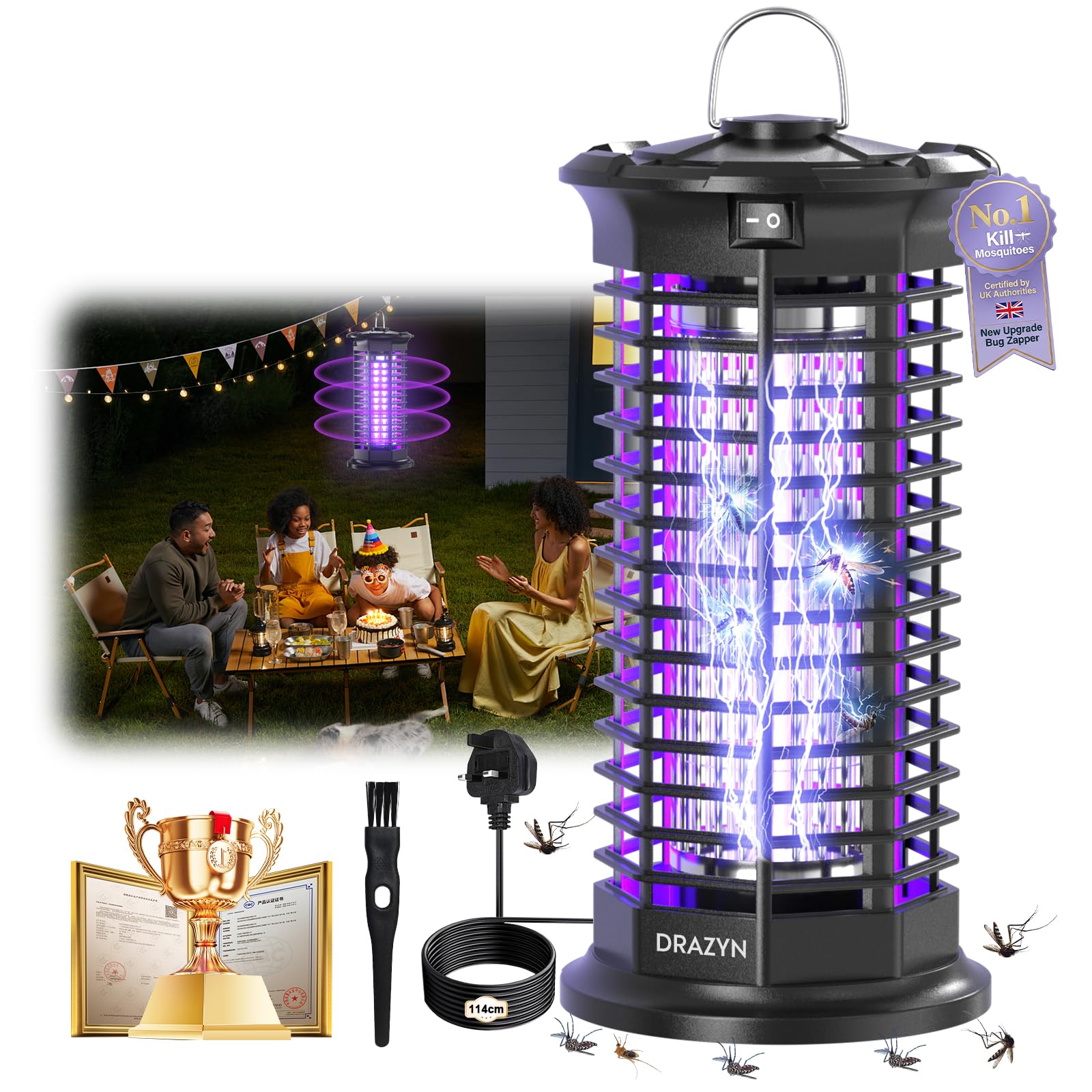 2026 New Upgraded NO.1 Electric Fly Zapper Authoritative Certification -Up to 99.92% Effective Mosquito KillerFly Zapper20dB Quiet Sound -100% Undisturbed Portable Bug Zapper for Garden & Indoor