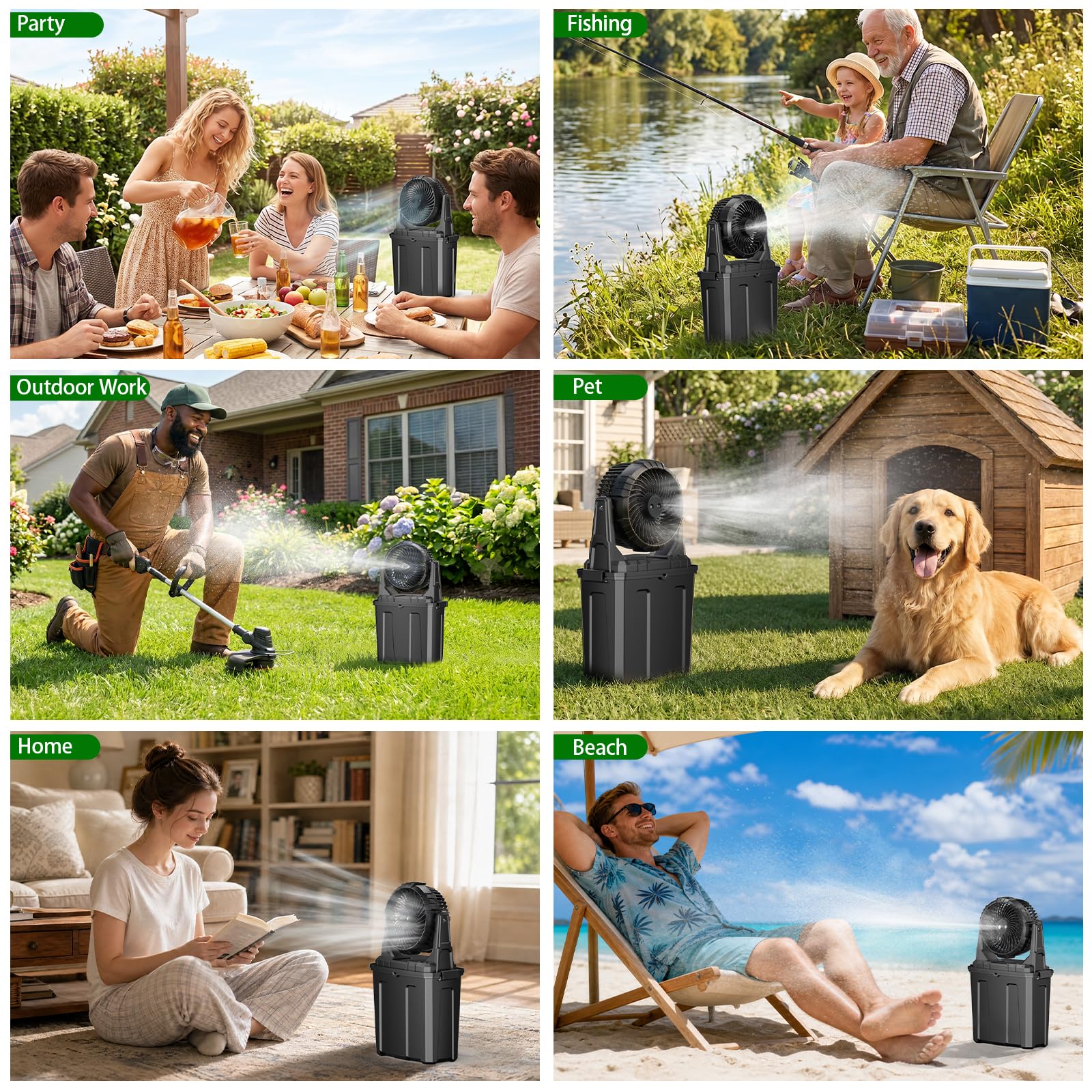 Ausic 1,35 L Ventilatore Nebulizzatore Portatile, Ventilatori per Esterni per Patii, [Massimo 30H] Ventilatore Ricaricabile a Batteria, Nebulizzatore con Secchio per Raffreddamento Acqua per Campeggio