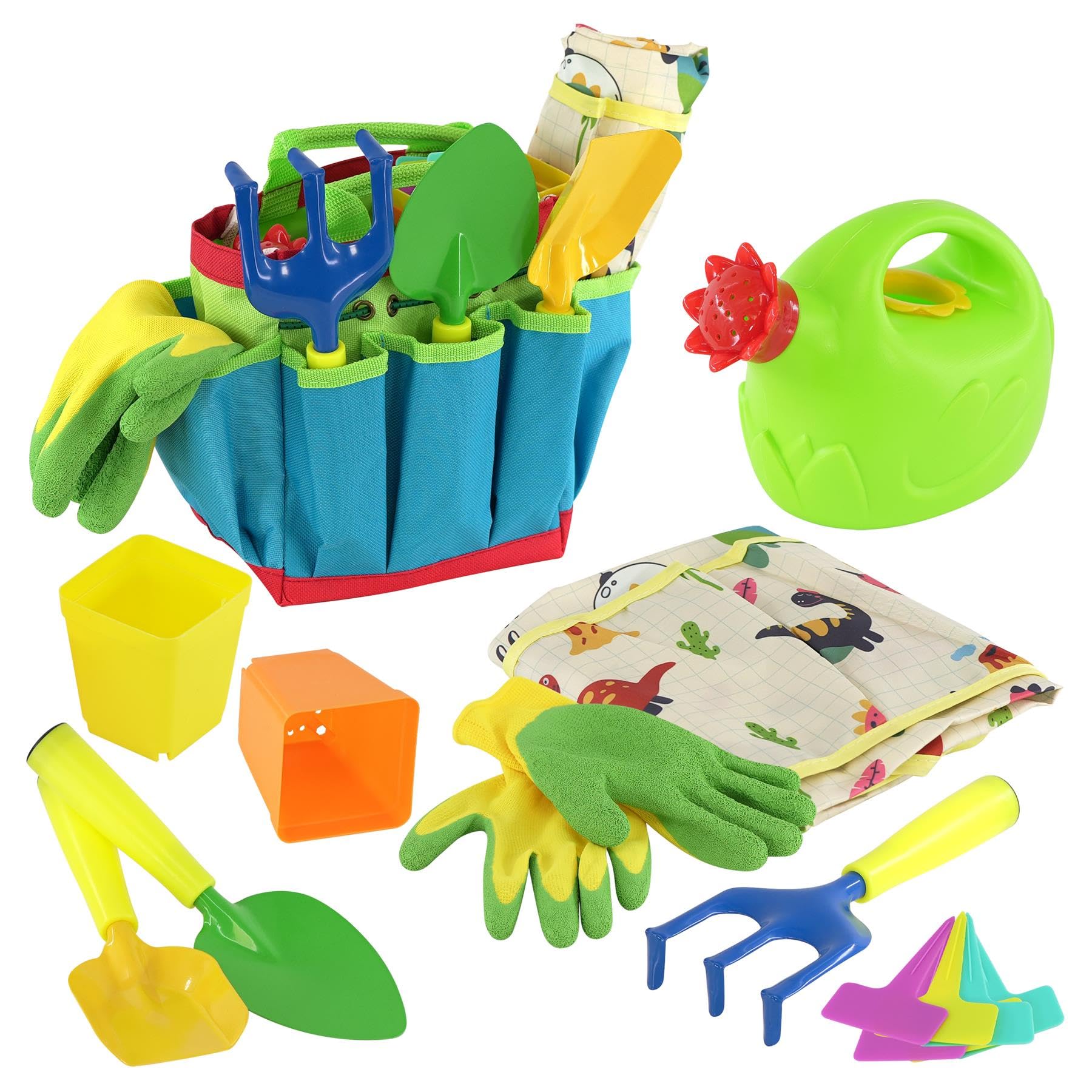 The Magic Toy Shop Kids Garden Tools Set – Complete Outdoor Play Kit with Watering Can, Shovel, Rake, Apron & Gloves – Ideal Gardening Toys for Toddlers & Forest School Equipment