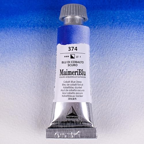 Miniatura 2 de Maimeri Blu Pintura de acuarela de un solo pigmento de 0.4 fl oz  Pintura de acuarela profesional PB74 azul cobalto  Tubo de pintura de acuarela