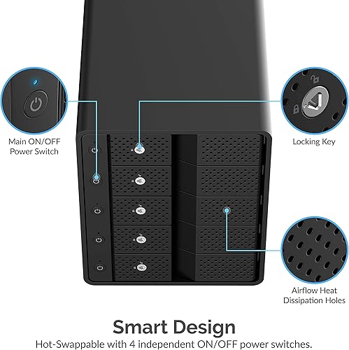 Miniatura 2 de SABRENT Estación de acoplamiento SATA USB 3.2 Gen 2 de 5 bahías para HDDSSD de 3.5", USB-C DAS de 10 Gbps, intercambio en caliente sin bandeja,