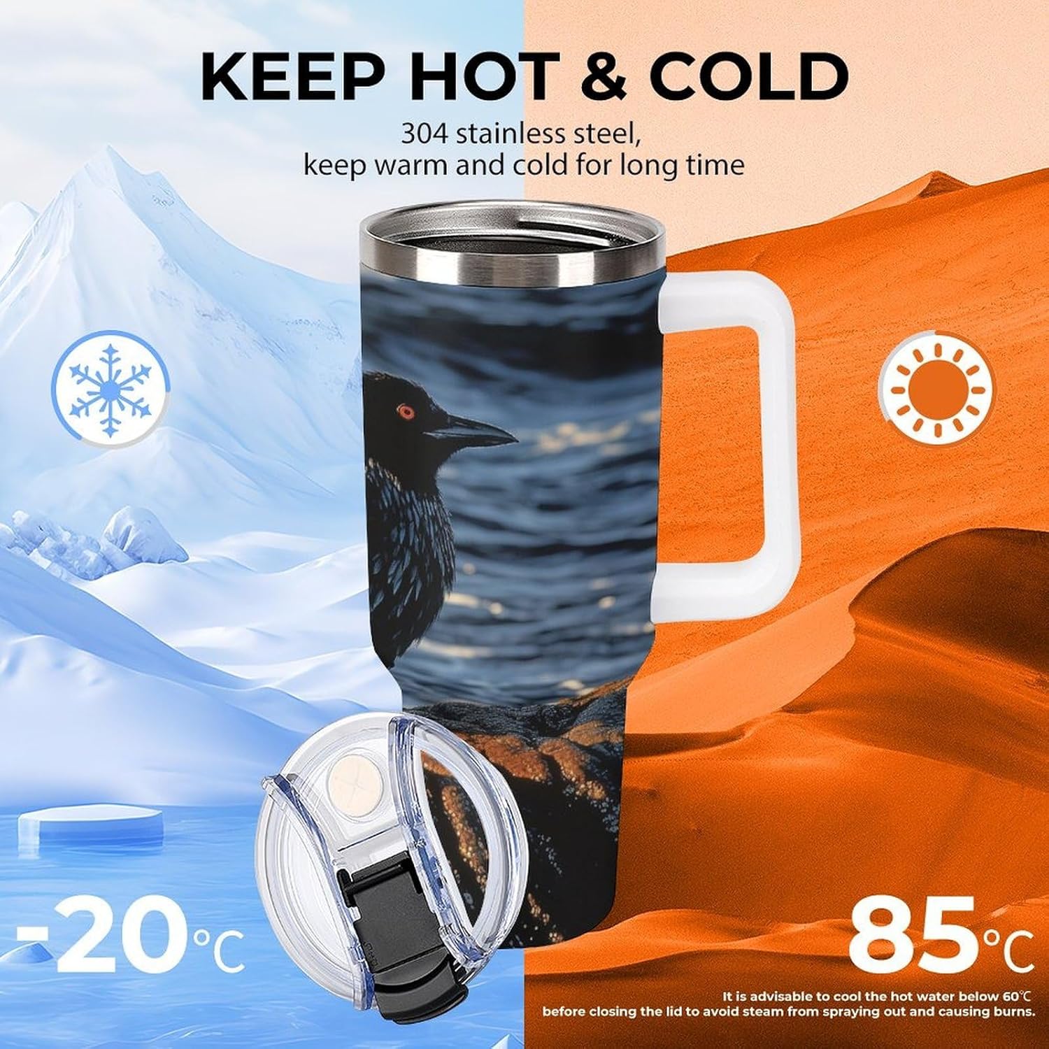 Bird by Stone Travel Coffee Mug Reusable Durable Stainless Steel Insulated Tumbler with Handle And Straw Leak Resistant Portable Thermal Cup Gifts for Men Women 40 Oz