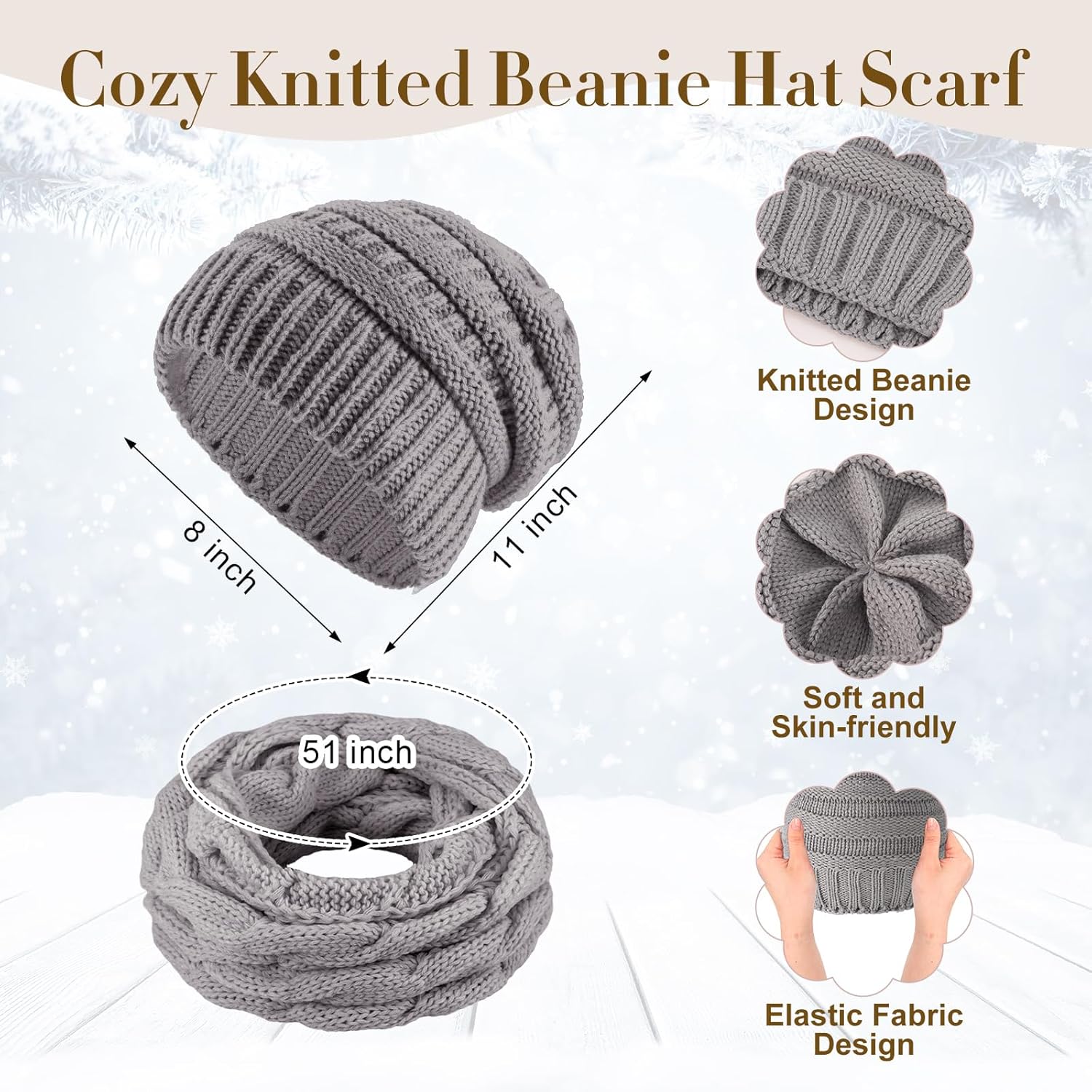 Suhine 16 Pcs Winter Beanie Hat Scarf Gloves Set Women Winter Knitted Hat Circle Scarves Touchscreen Gloves Earmuffs - Image 2