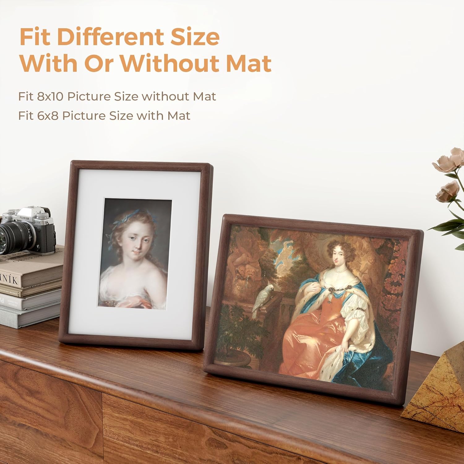 Axeman 8 x 10 Walnut Frame - Rounded Corner 8x10 Picture Frame Matted to 5x7 - Walnut Wood 8 by 10 Photo Frame with Tempered Glass for Tabletop or Wall Mount Display