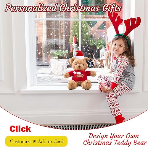 Miniatura 5 de Oso de peluche de Navidad, regalo personalizado de Navidad con bendición o texto personalizado, oso de peluche personalizado con sombrero de