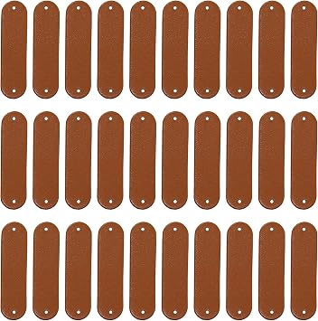 ONLYKXY 30pcs PU Blank Leather Label Small Crochet Tag Button with Holes Personalized Handmade Clothing DIY Craft Patch for Custom Name Knitting Bags Shoes Hat Crafts Jeans Jewelry Brown