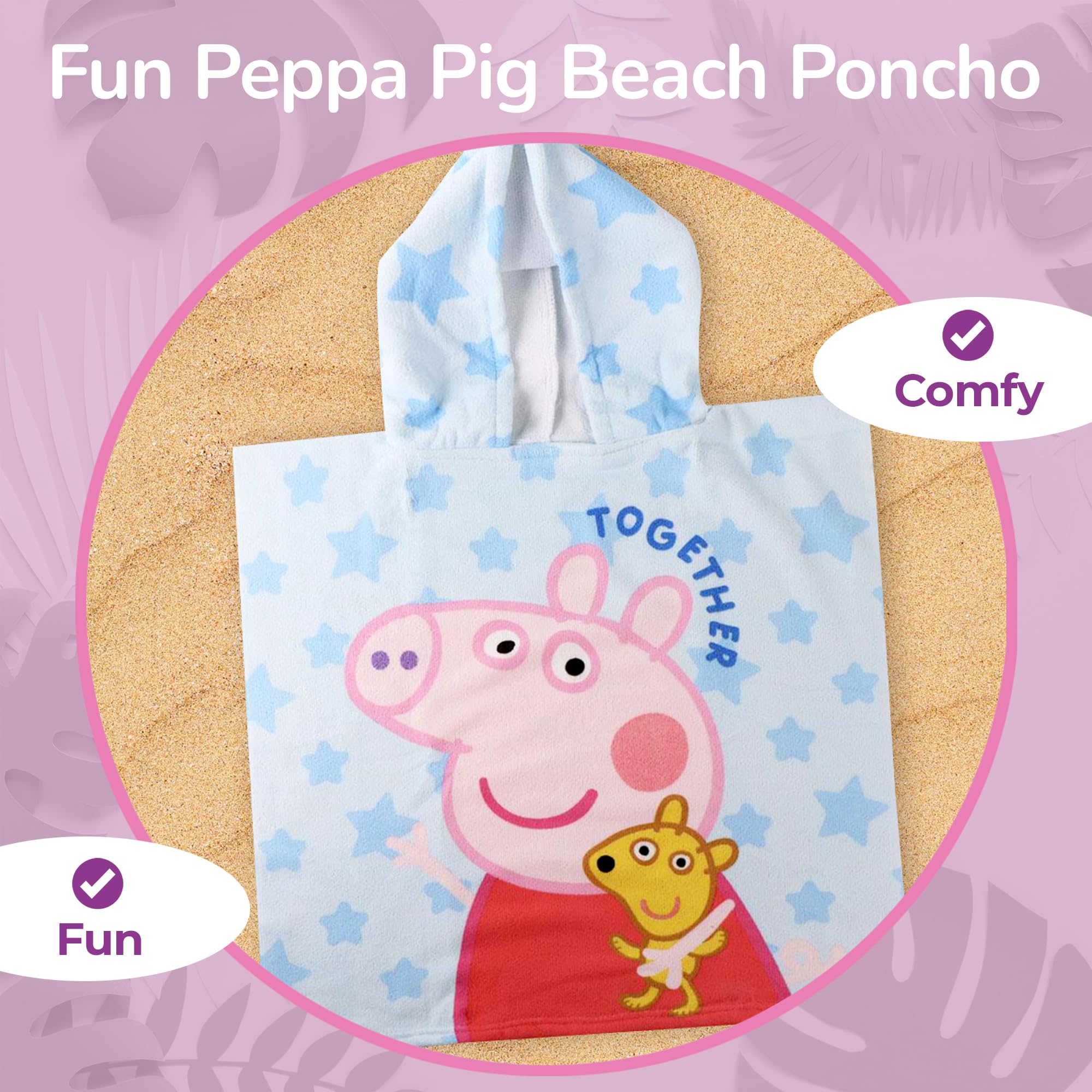 Peppa Wutz Together & Forever Kapuzenponcho Strand – 55x110 cm – Kinder – Leicht & Schnelltrocknend - Offizieller Peppa Wutz Kapuzenponcho