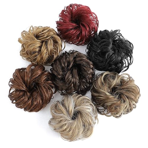 Miniatura 6 de Alinyasha Extensiones de cabello desordenado y rizado para mujer, extensiones de cabello sintético con forma de dona para mujer, color marrón claro