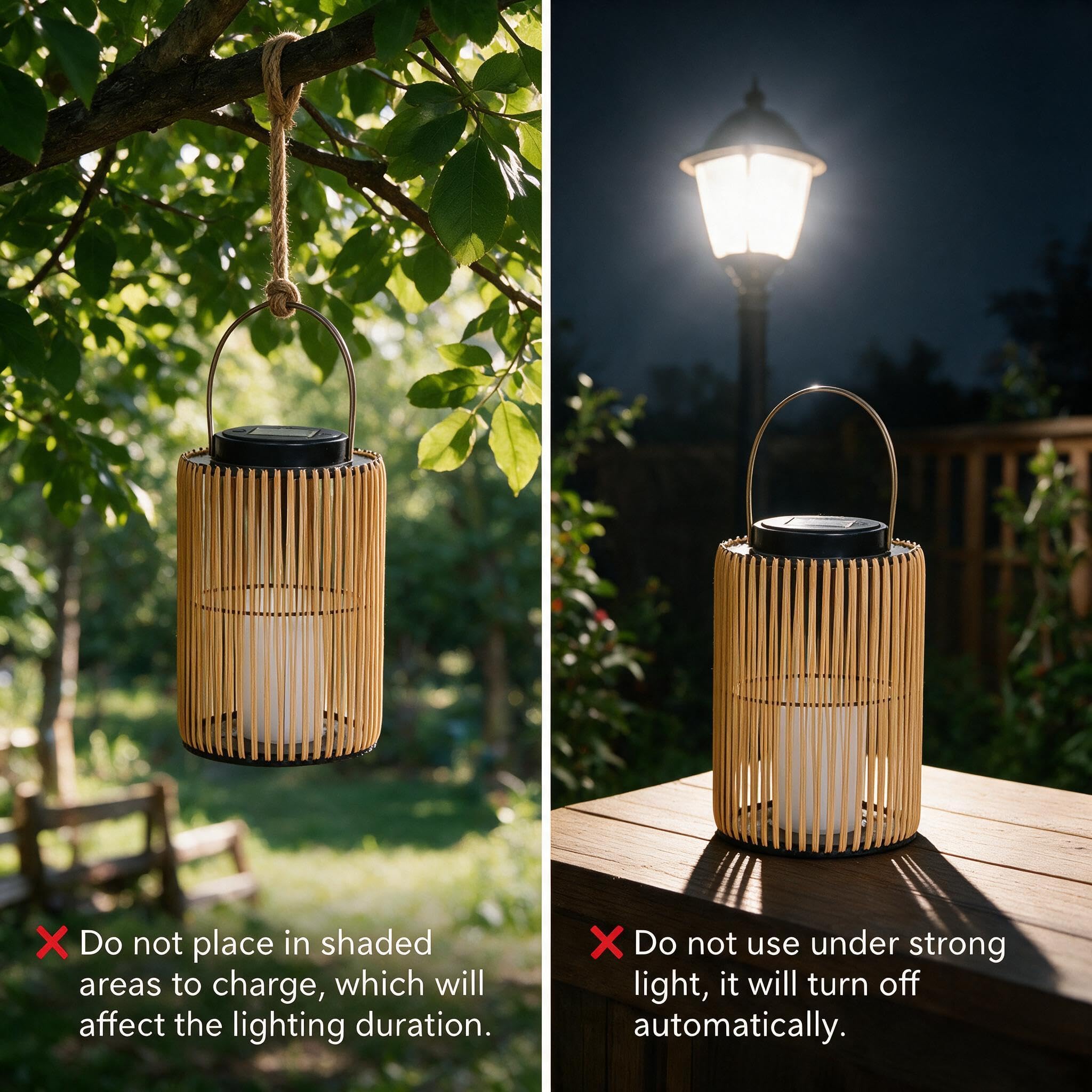 Solarlaterne für Außen 2er Set, Boho Solarlampen Rattan-Optik Wetterfest